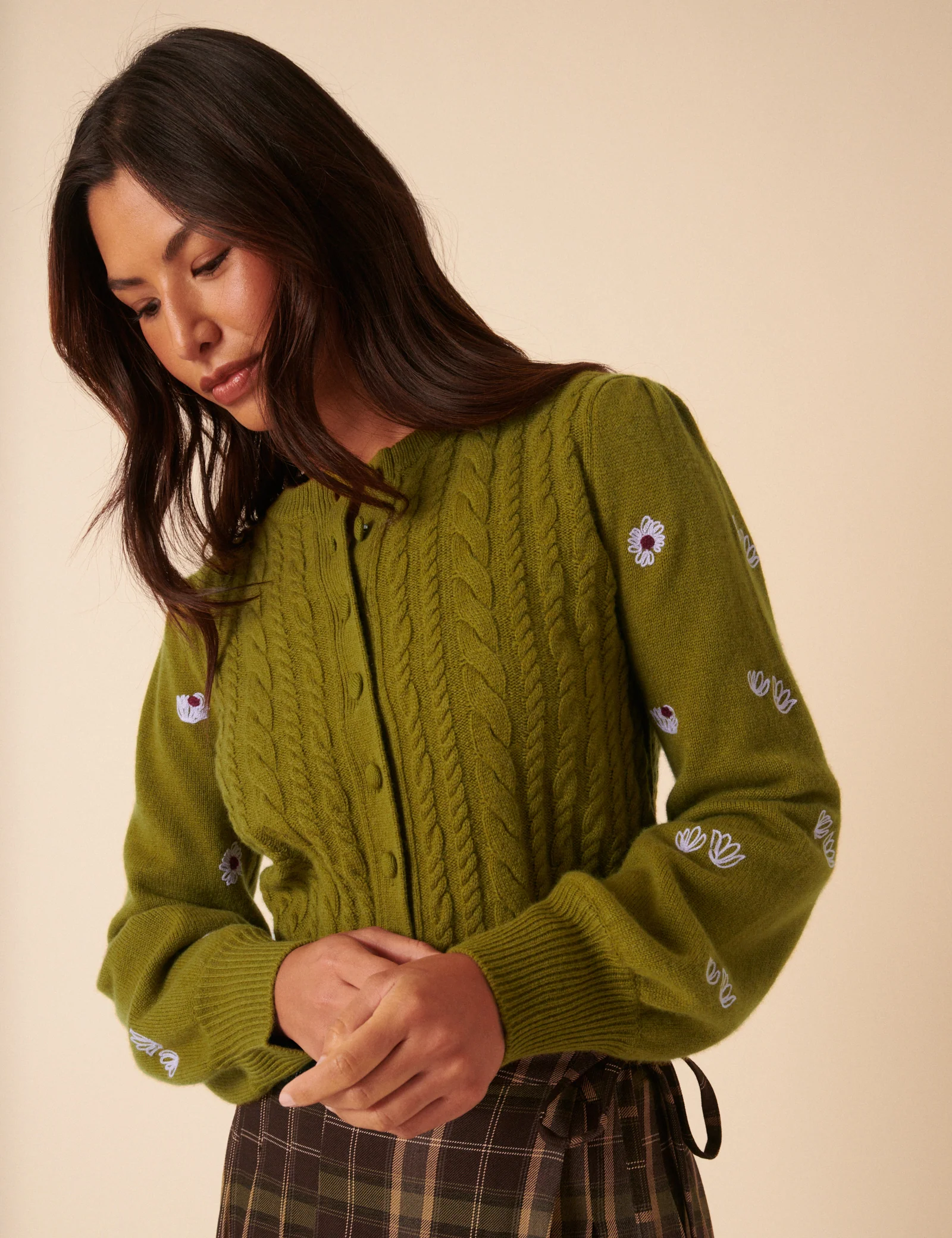 NC x TBCo Green Cable Knit Embroidered Wool Cardigan - Image 4