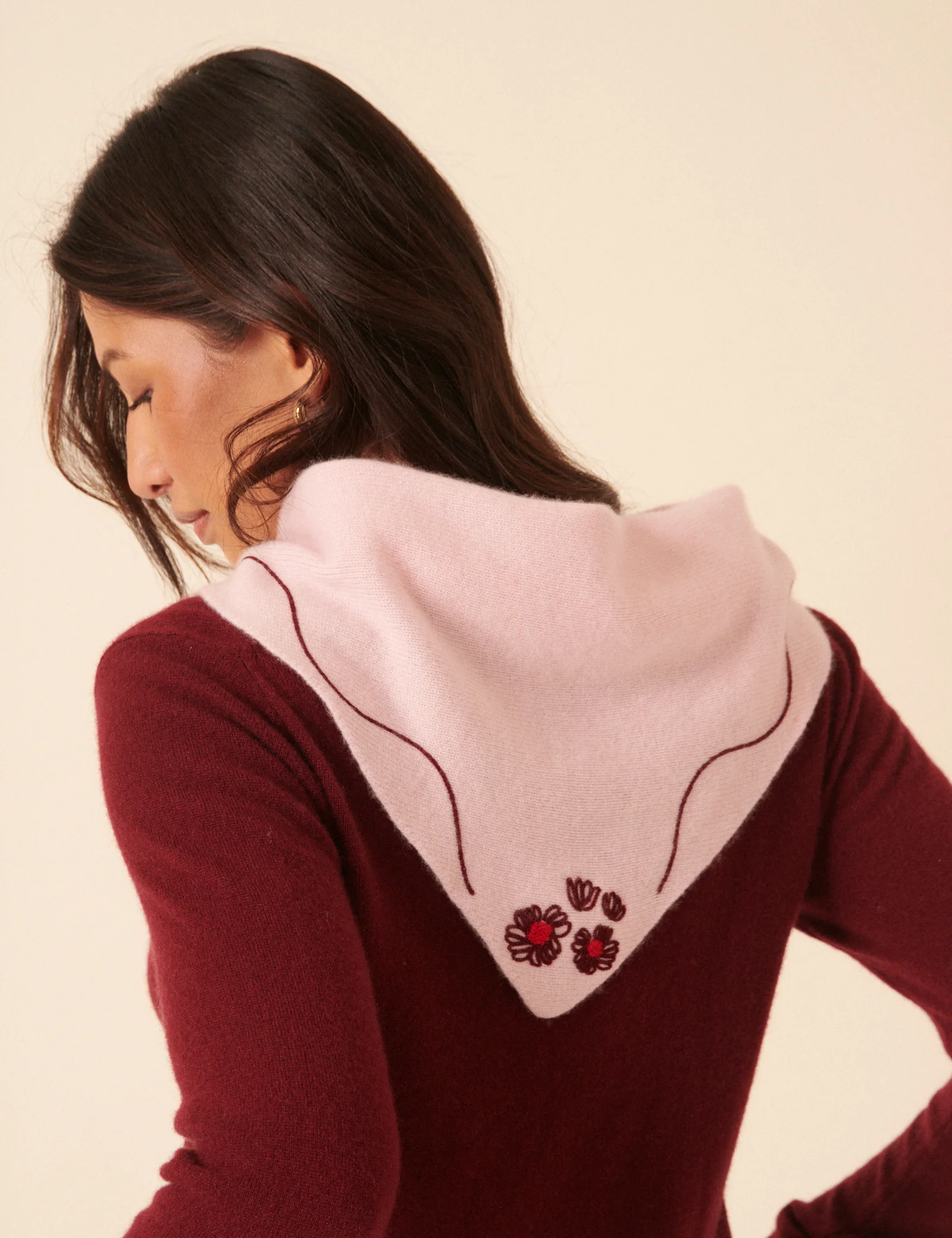 NC x TBCo Pink Floral Wool Triangle Scarf - Image 5