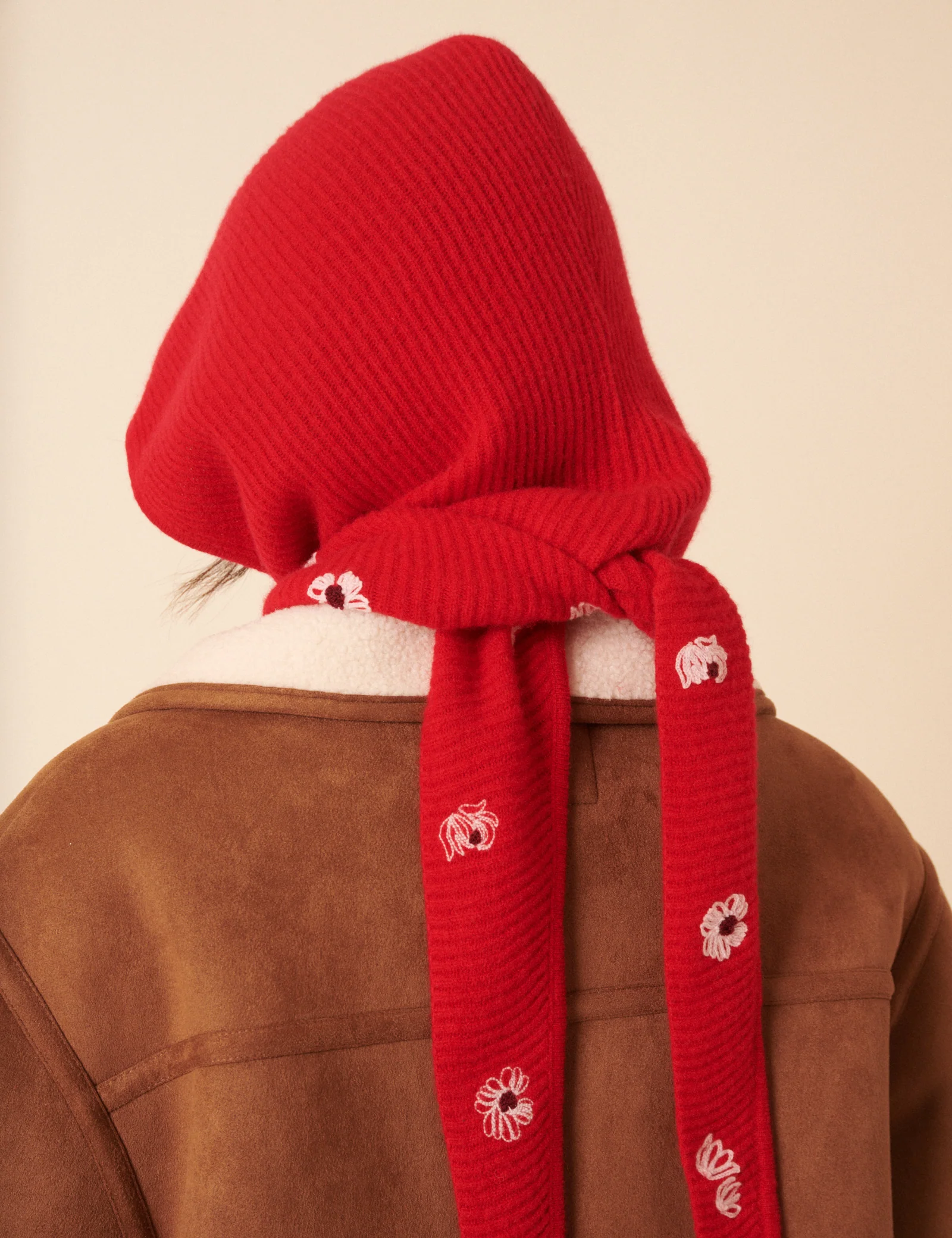 NC x TBCo Red Floral Wool Triangle Hood - Image 3