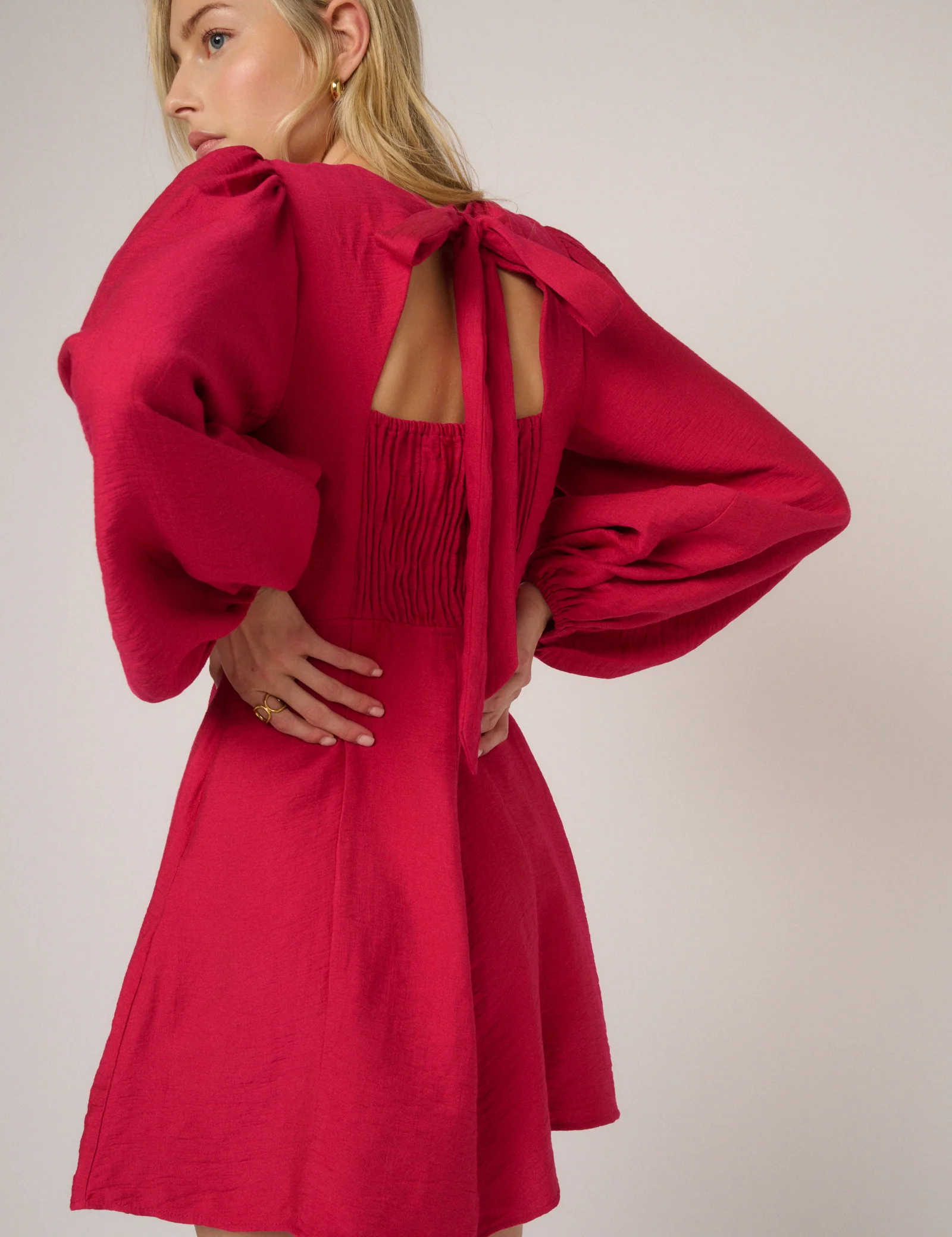 Pink Balloon Sleeve Nicki Mini Dress - Image 2