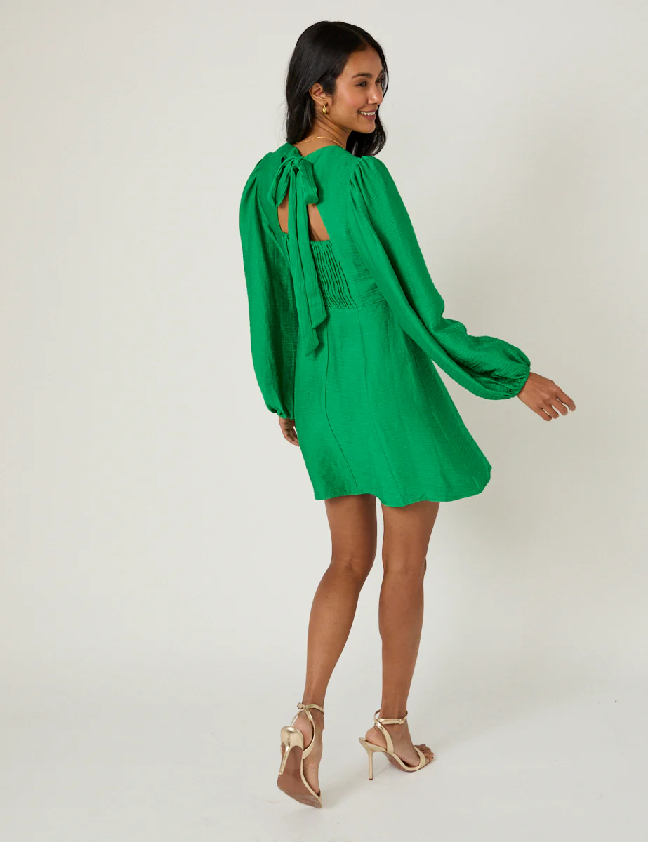 Green Balloon Sleeve Nicki Mini Dress - Image 5