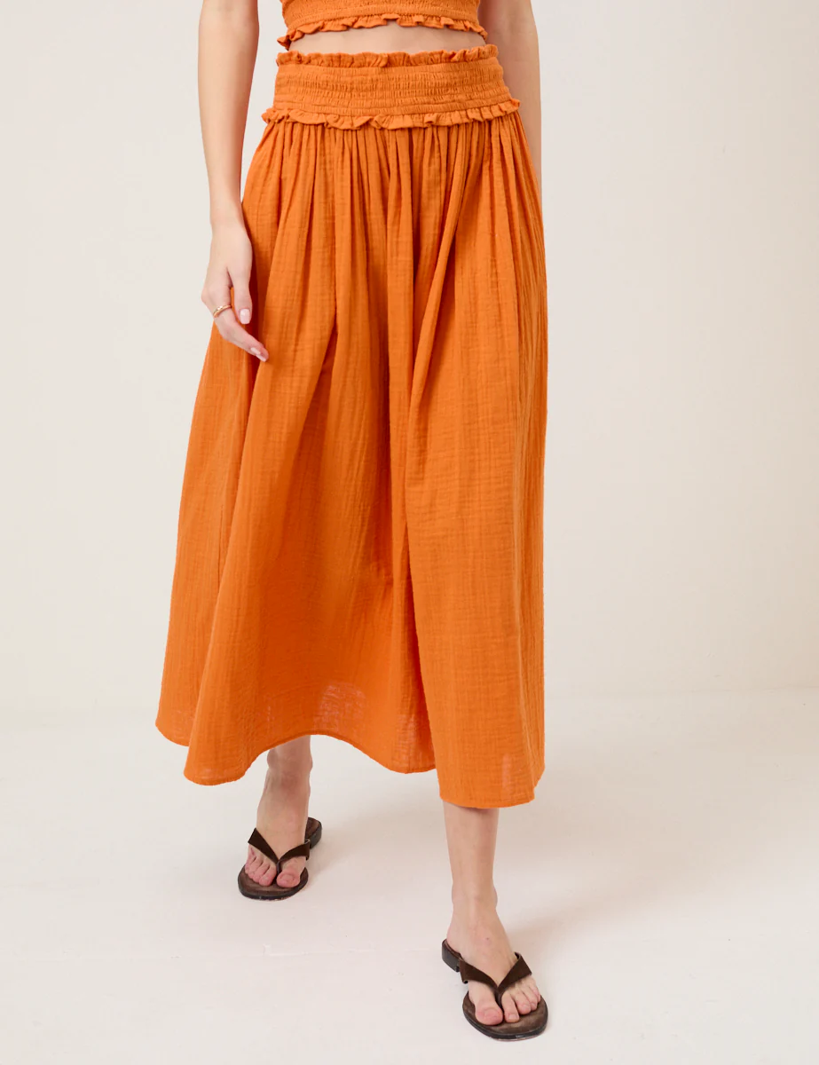Orange High Waist Midi Skirt - Image 3