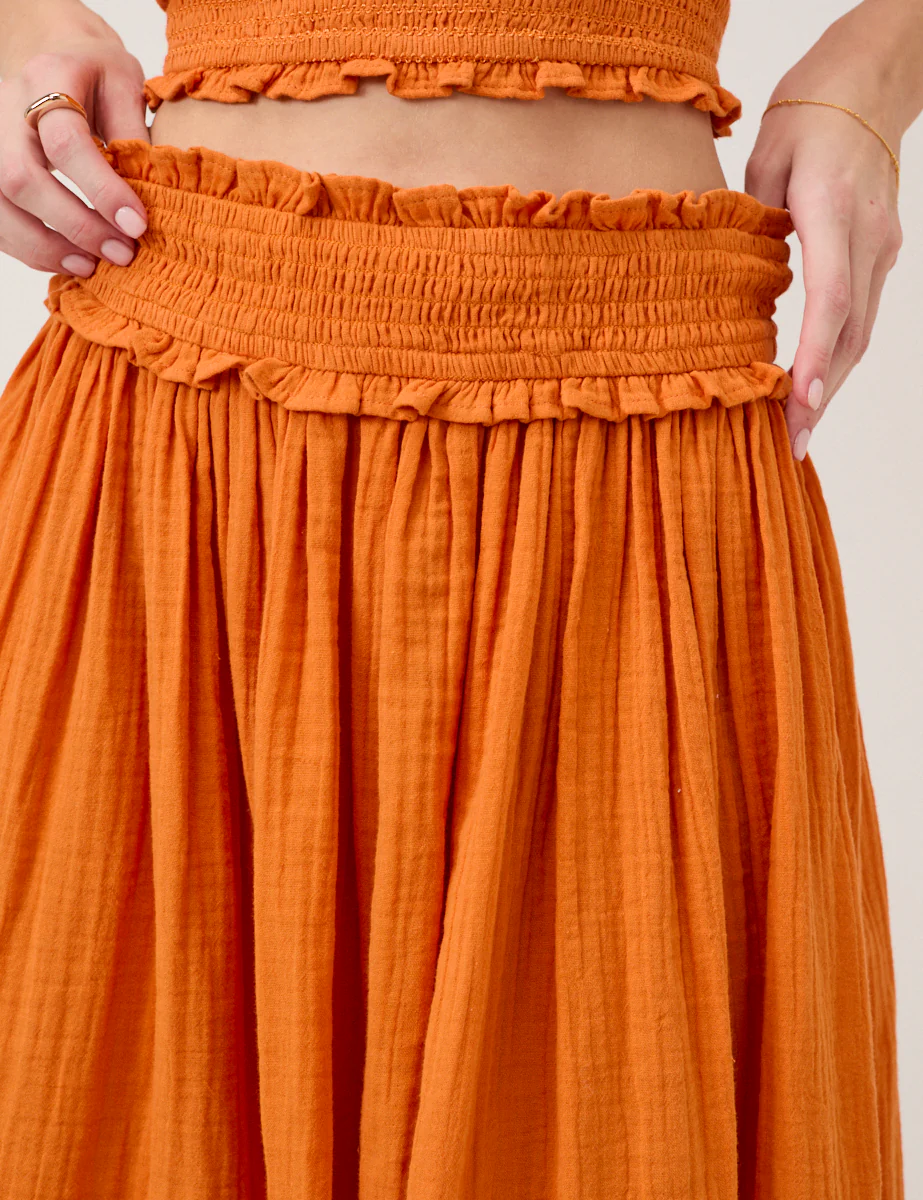 Orange High Waist Midi Skirt - Image 4