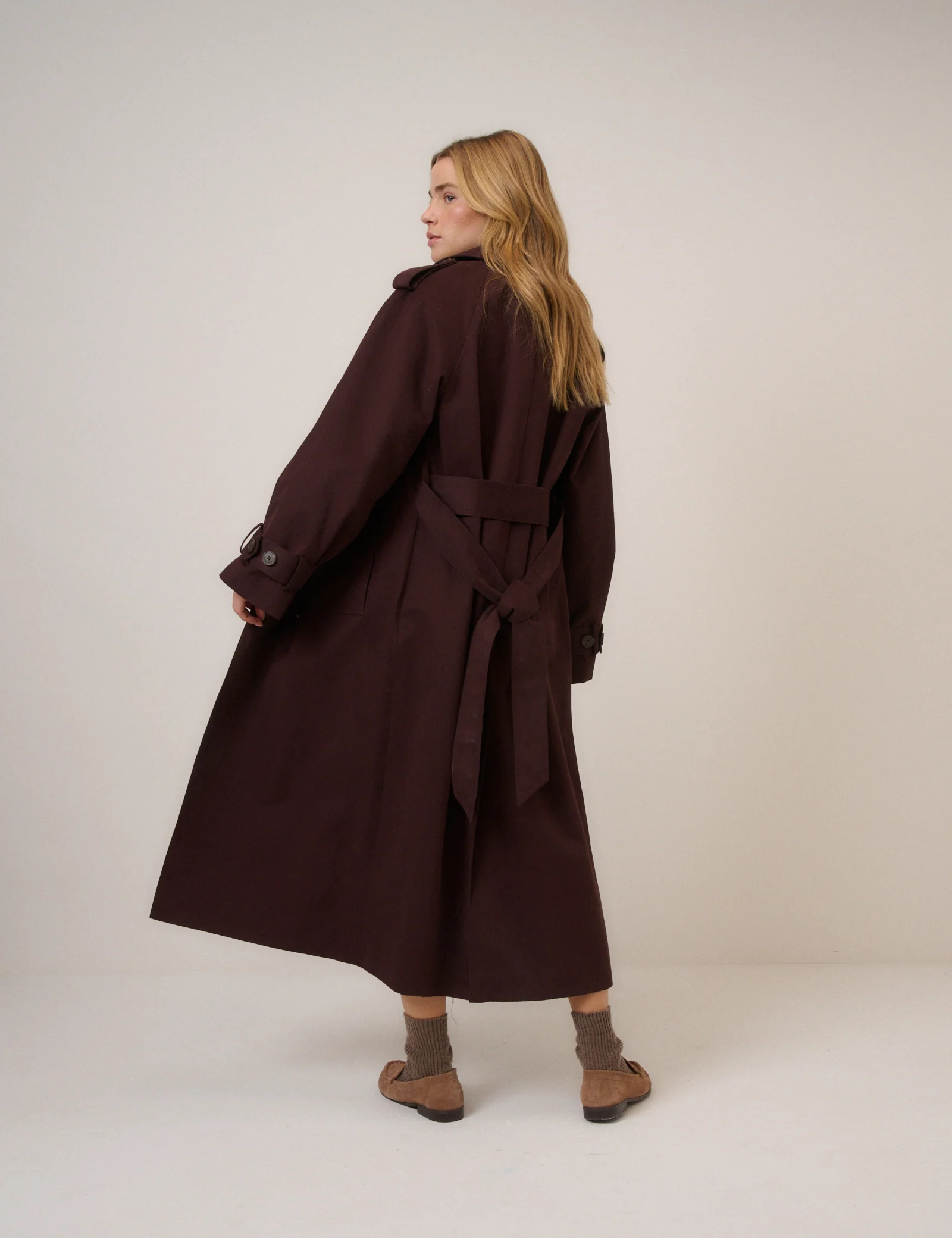 Chocolate Brown Double Breasted Trench Coat - Image 5
