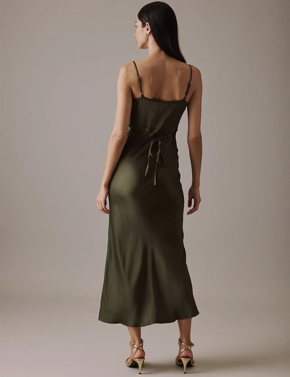 Olive Cowl Neck Midi Trixie Dress - Image 5