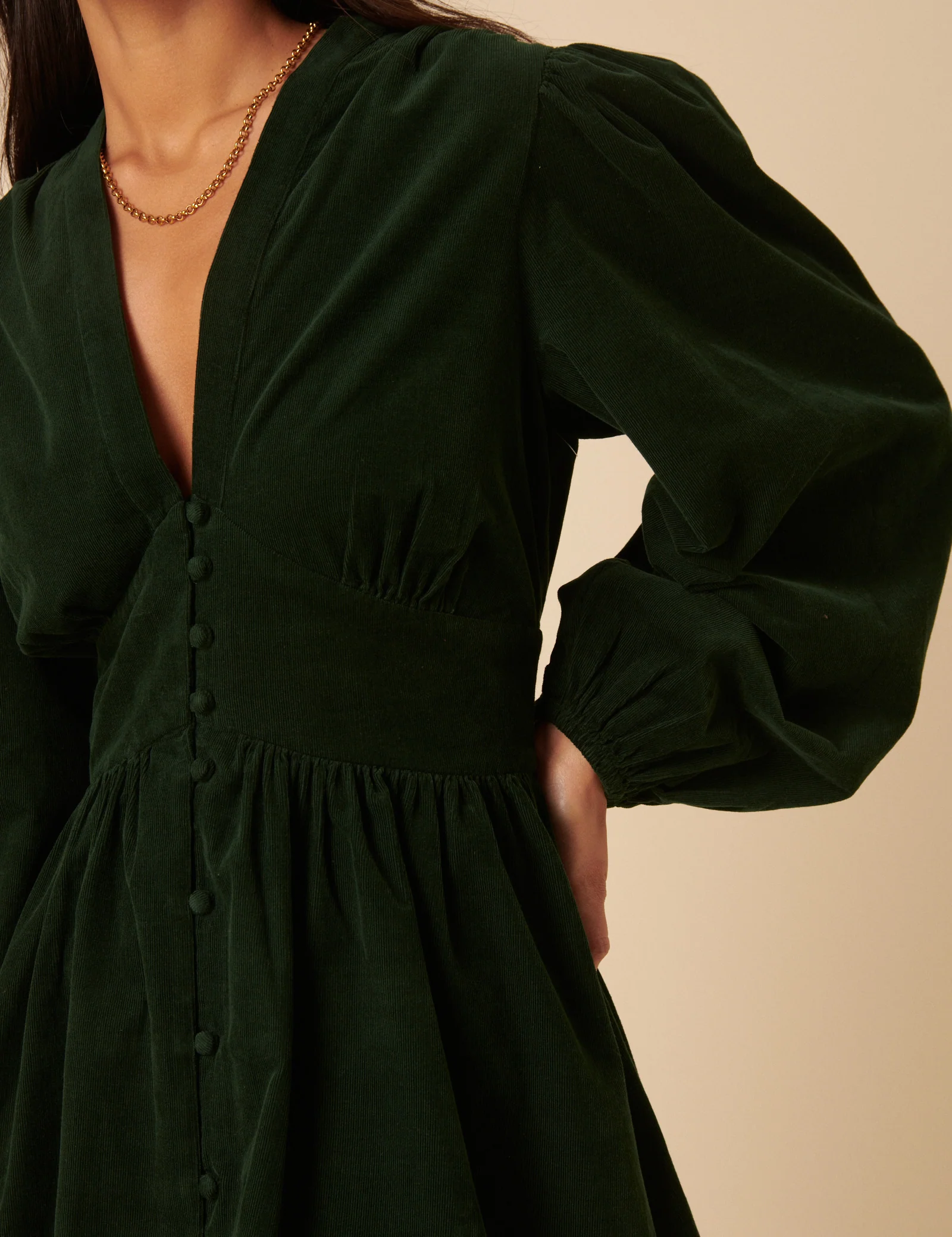 Forest Green Cord Starlight Mini Dress - Image 3