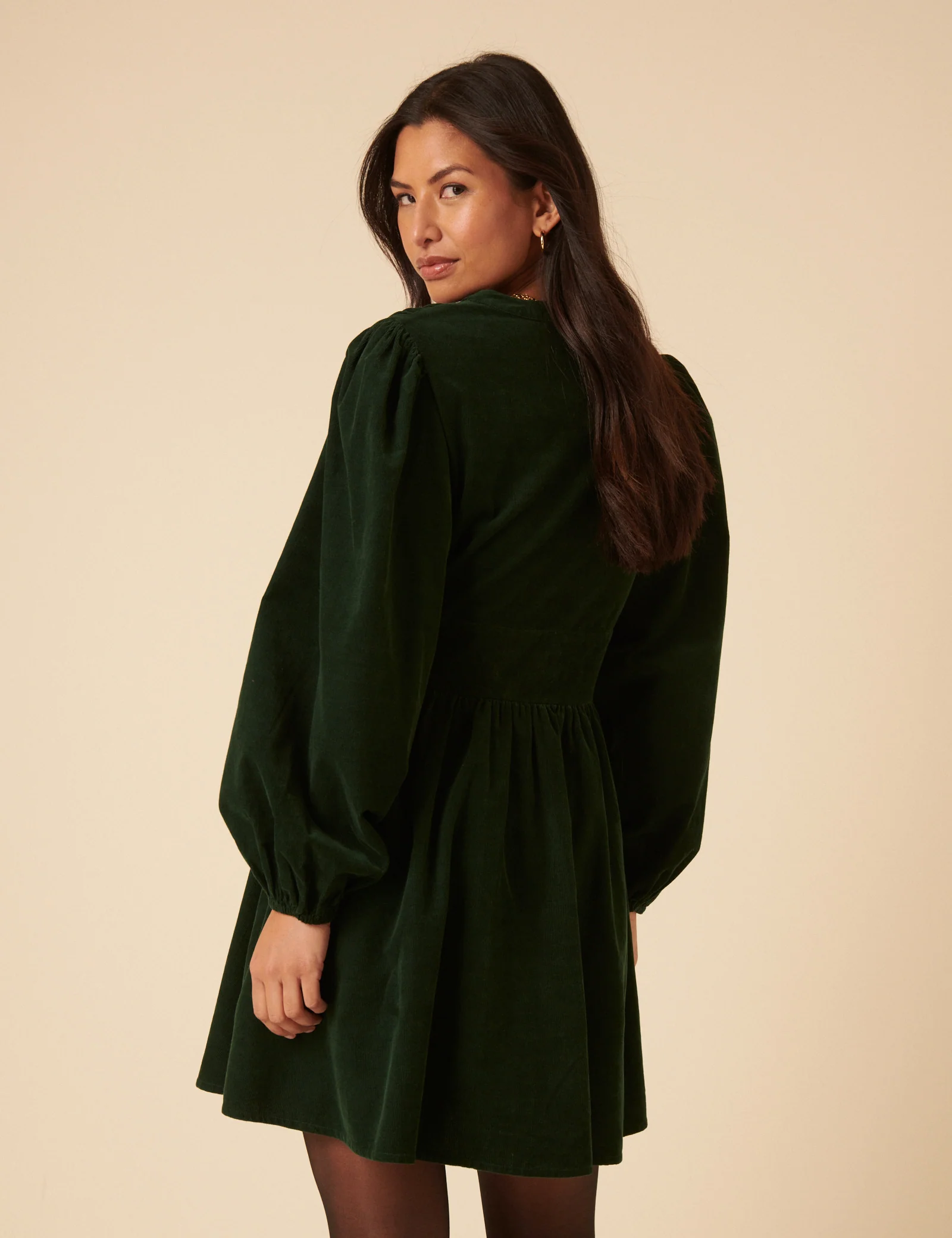 Forest Green Cord Starlight Mini Dress - Image 5