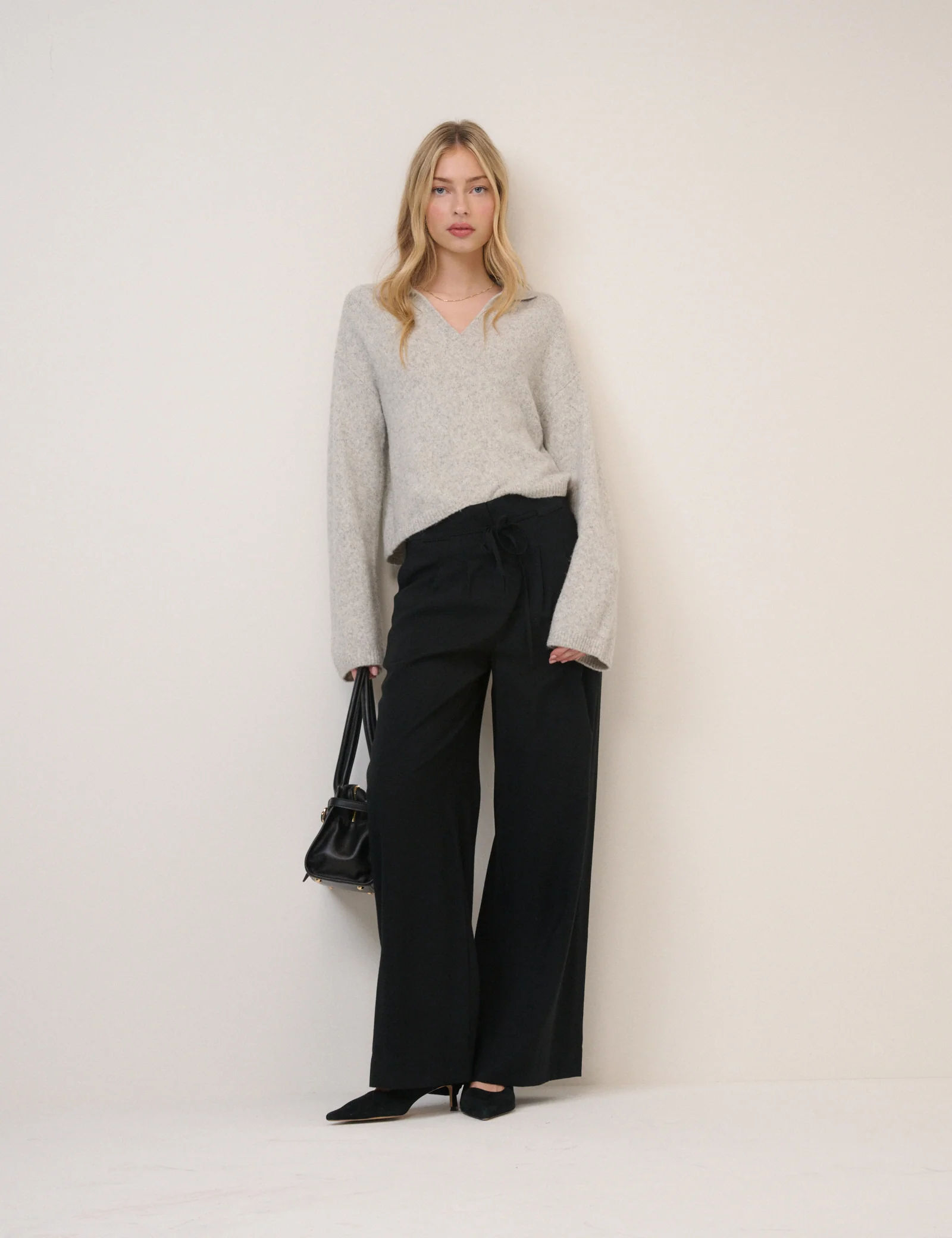 Grey Open Collar Polo Knitted Jumper - Image 2