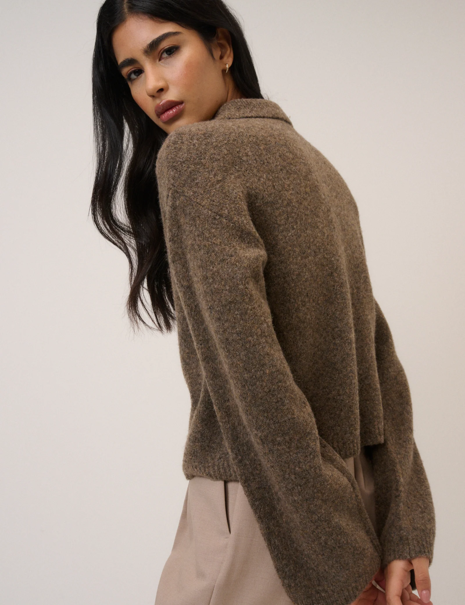 Brown Open Collar Polo Knitted Jumper - Image 5