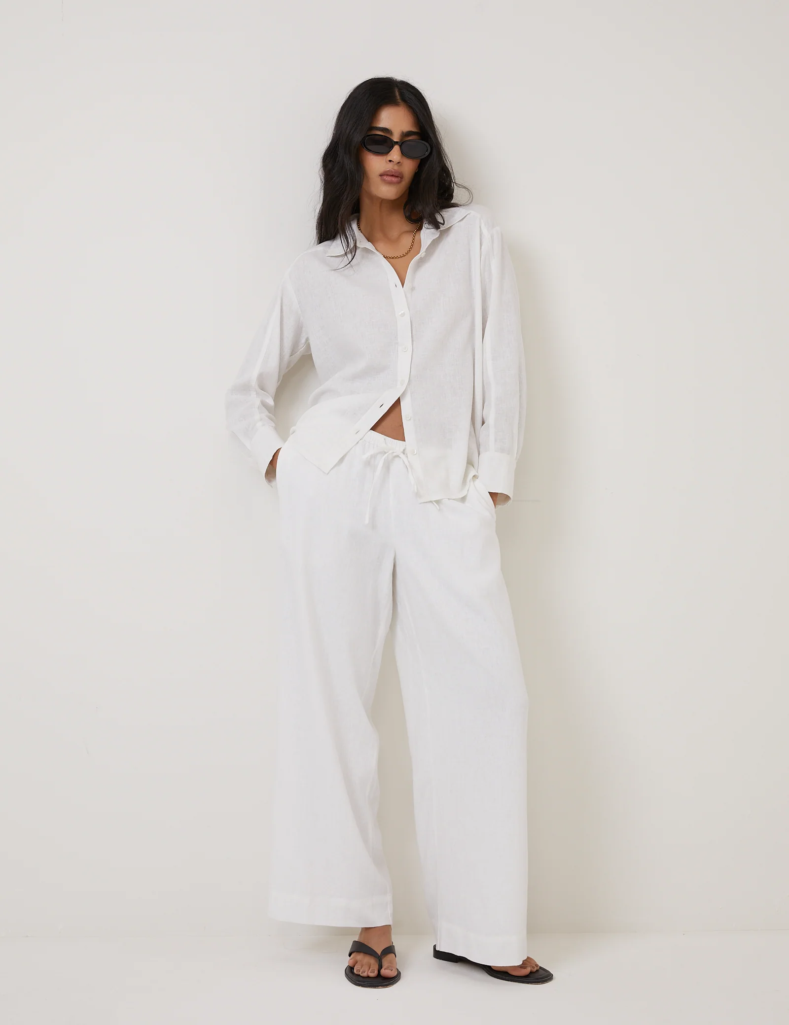 White Oversized Linen-Blend Shirt - Image 4