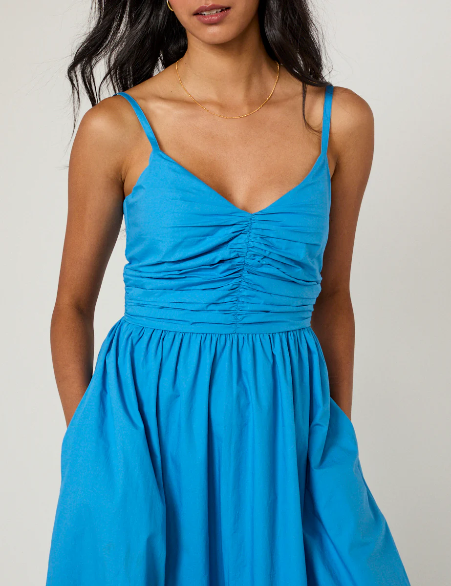Blue Ruched Paige Midi Dress - Image 3