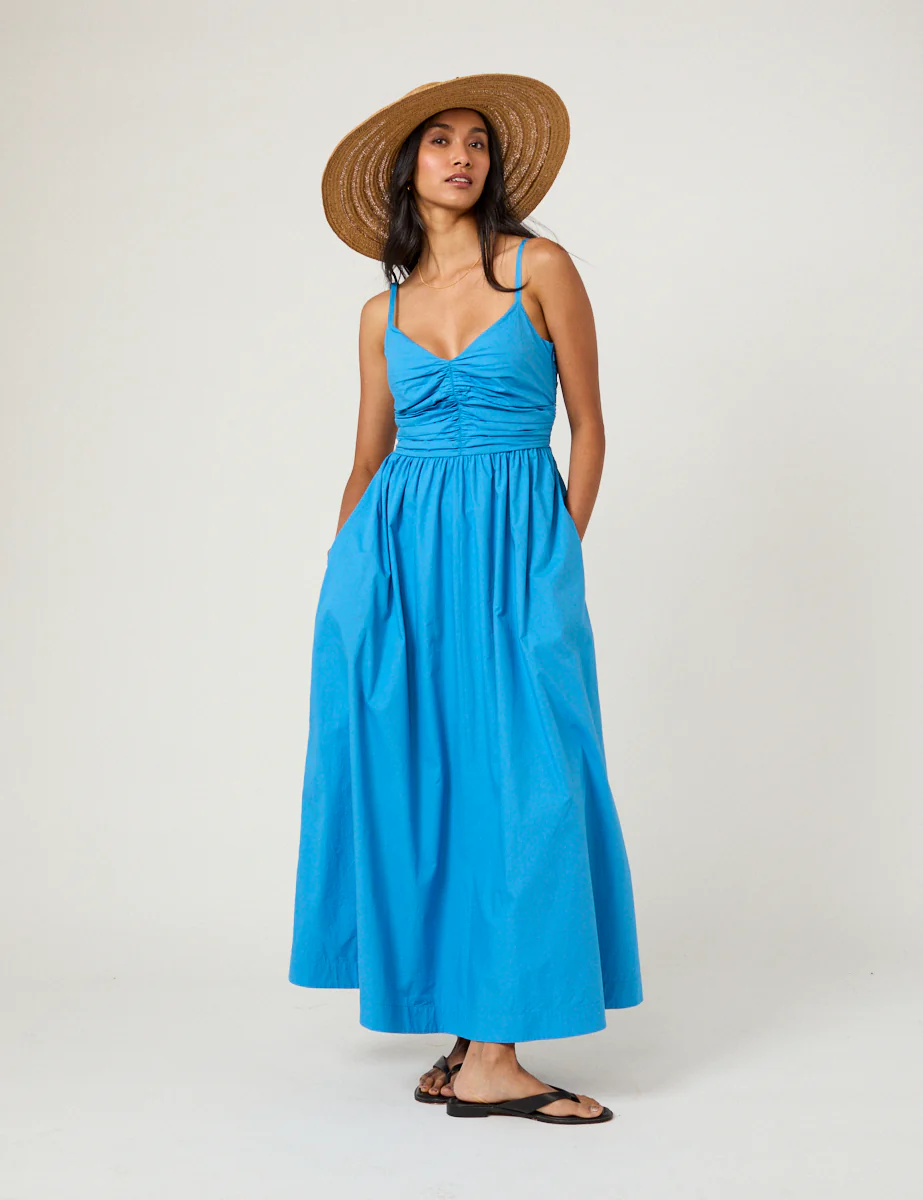 Blue Ruched Paige Midi Dress - Image 4