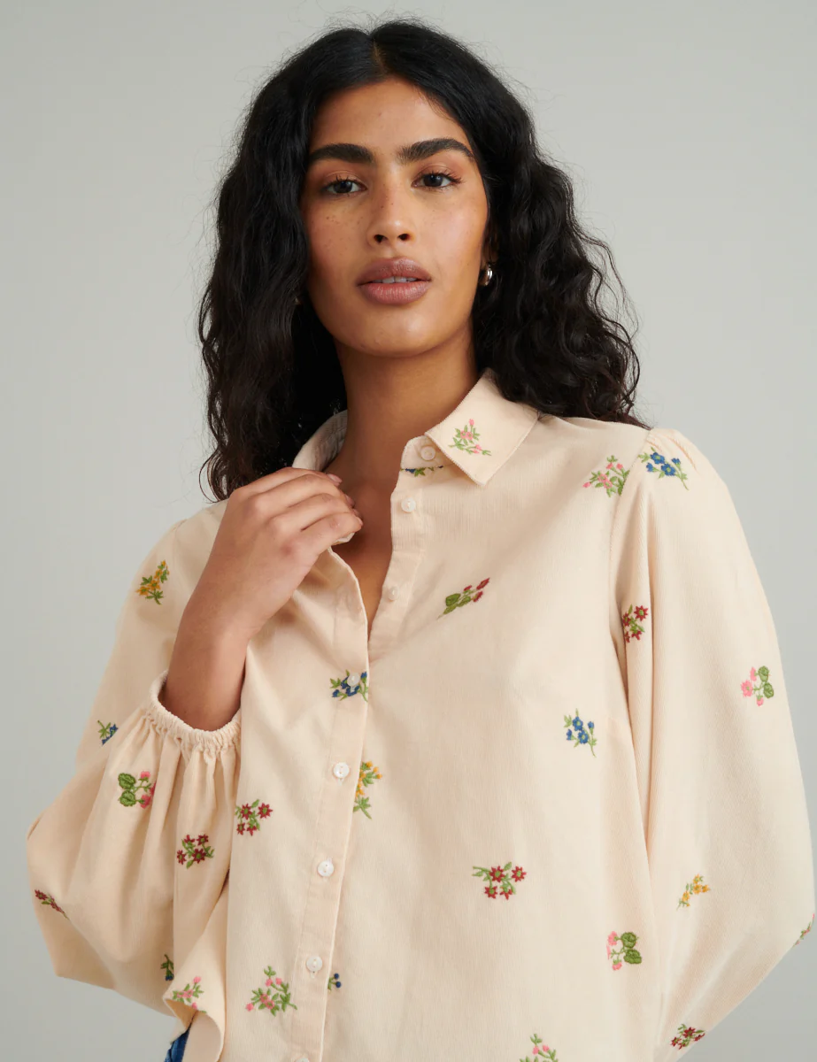 Peach Floral Embroidered Shirt - Image 2