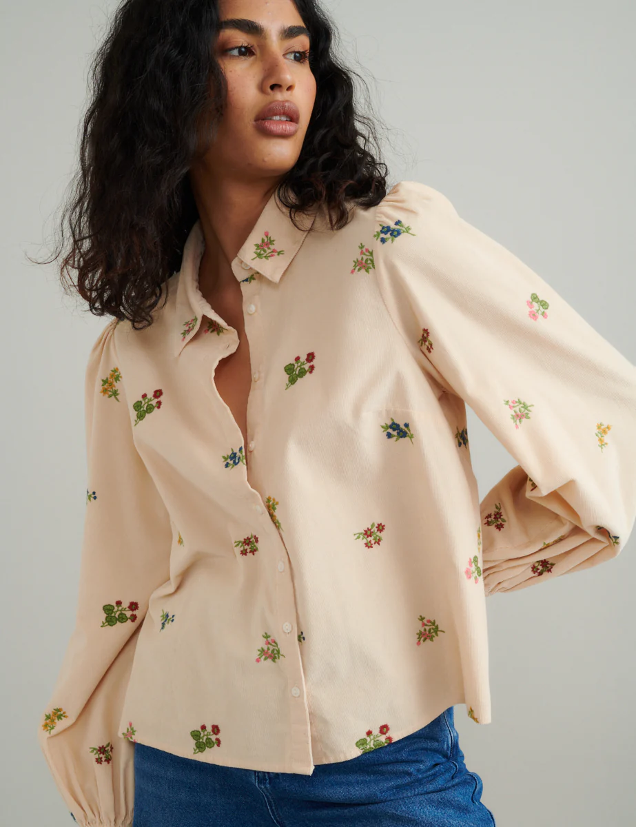 Peach Floral Embroidered Shirt - Image 3