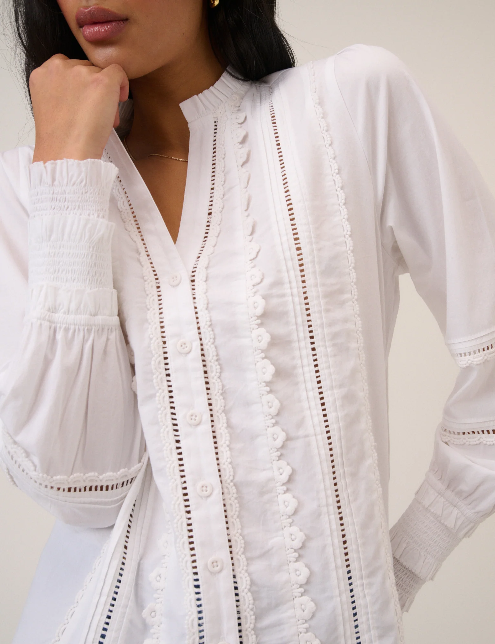 White Lace Trim Blouse - Image 2