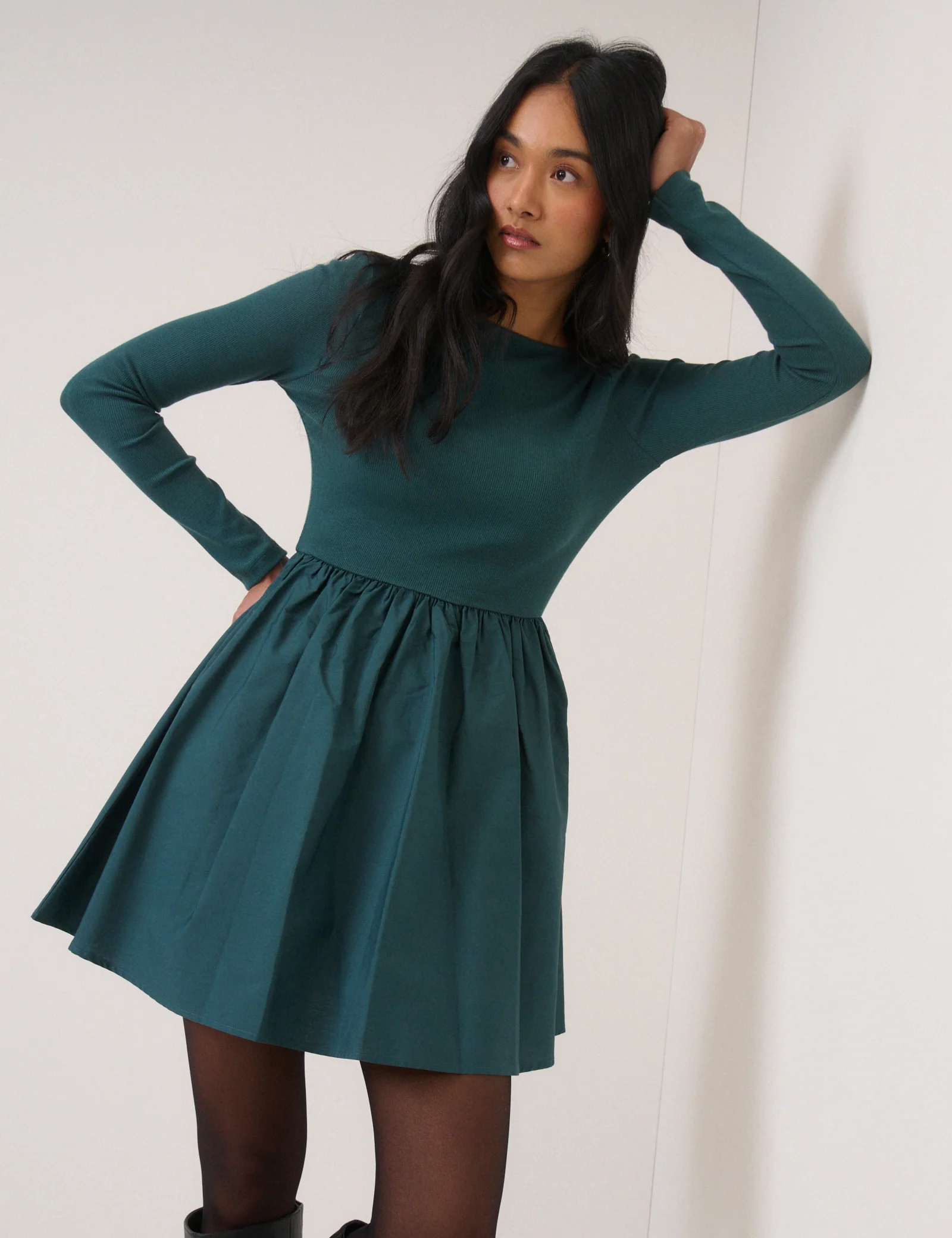 Turquoise Long Sleeve A-Line Penni Mini Dress - Image 4