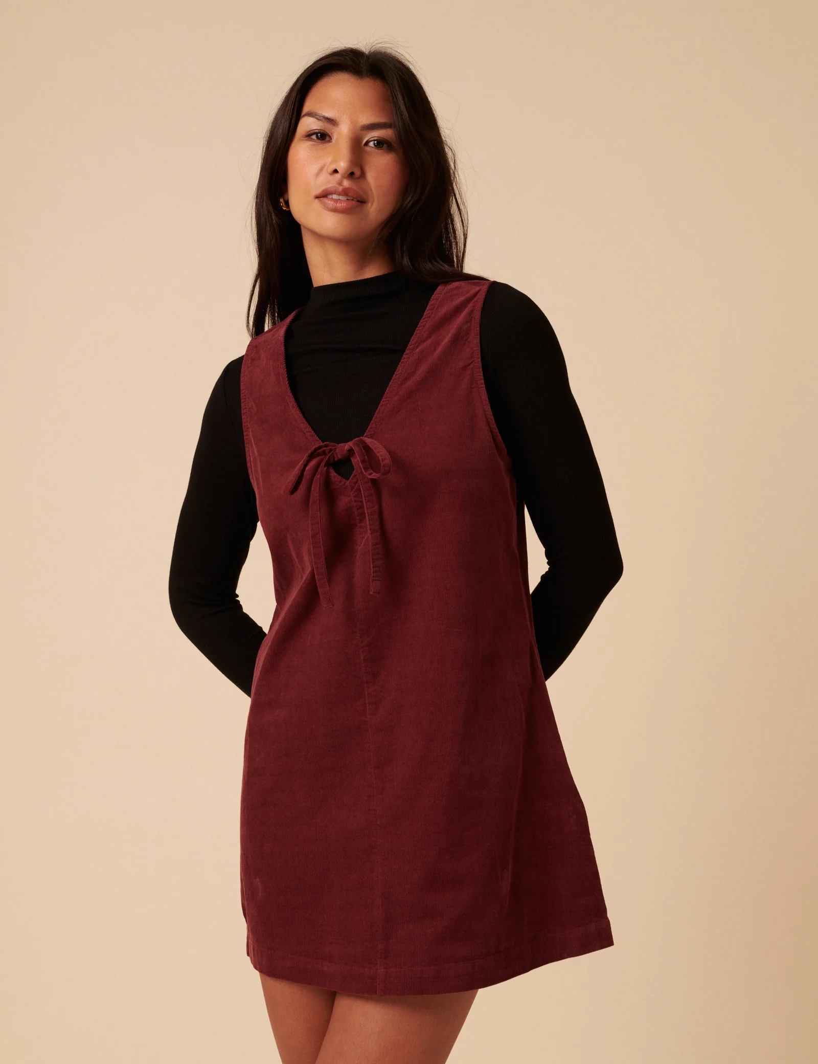 Petite Burgundy Nila Pinafore Mini Dress - Image 2