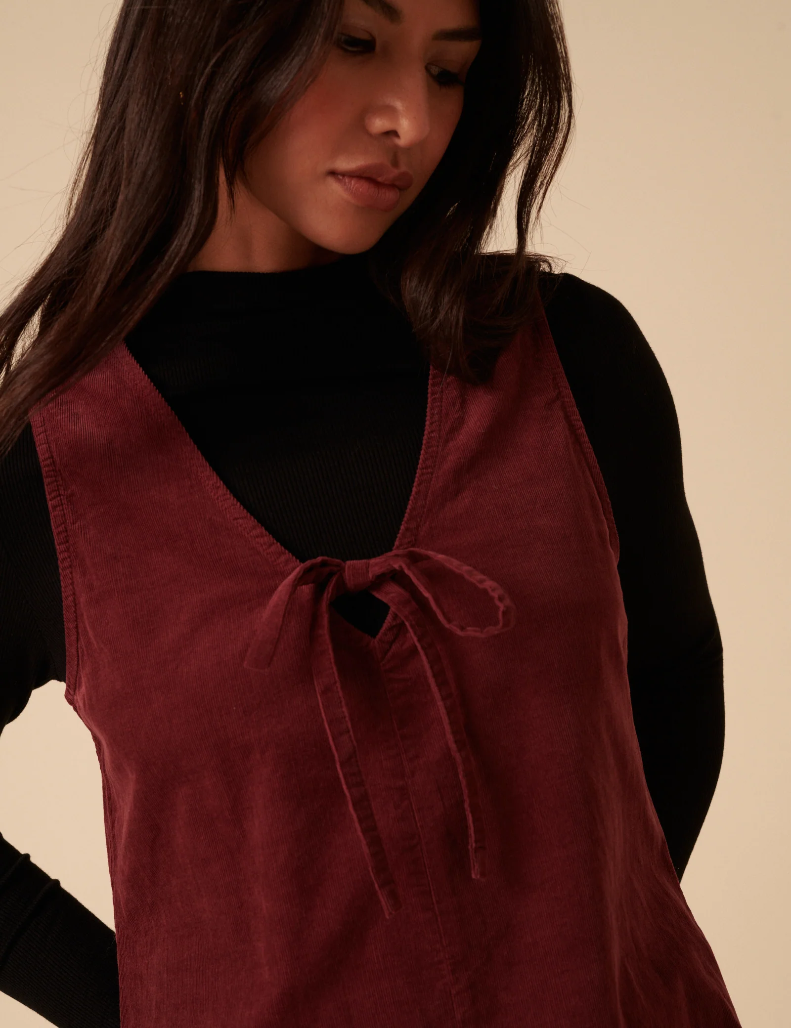 Petite Burgundy Nila Pinafore Mini Dress - Image 3