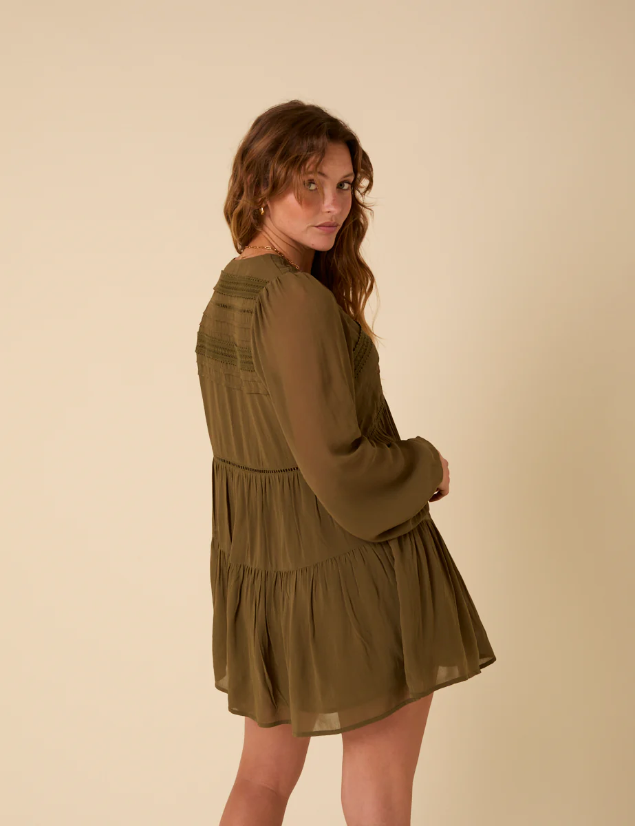 Petite Khaki Green Marley Mini Smock Dress - Image 5
