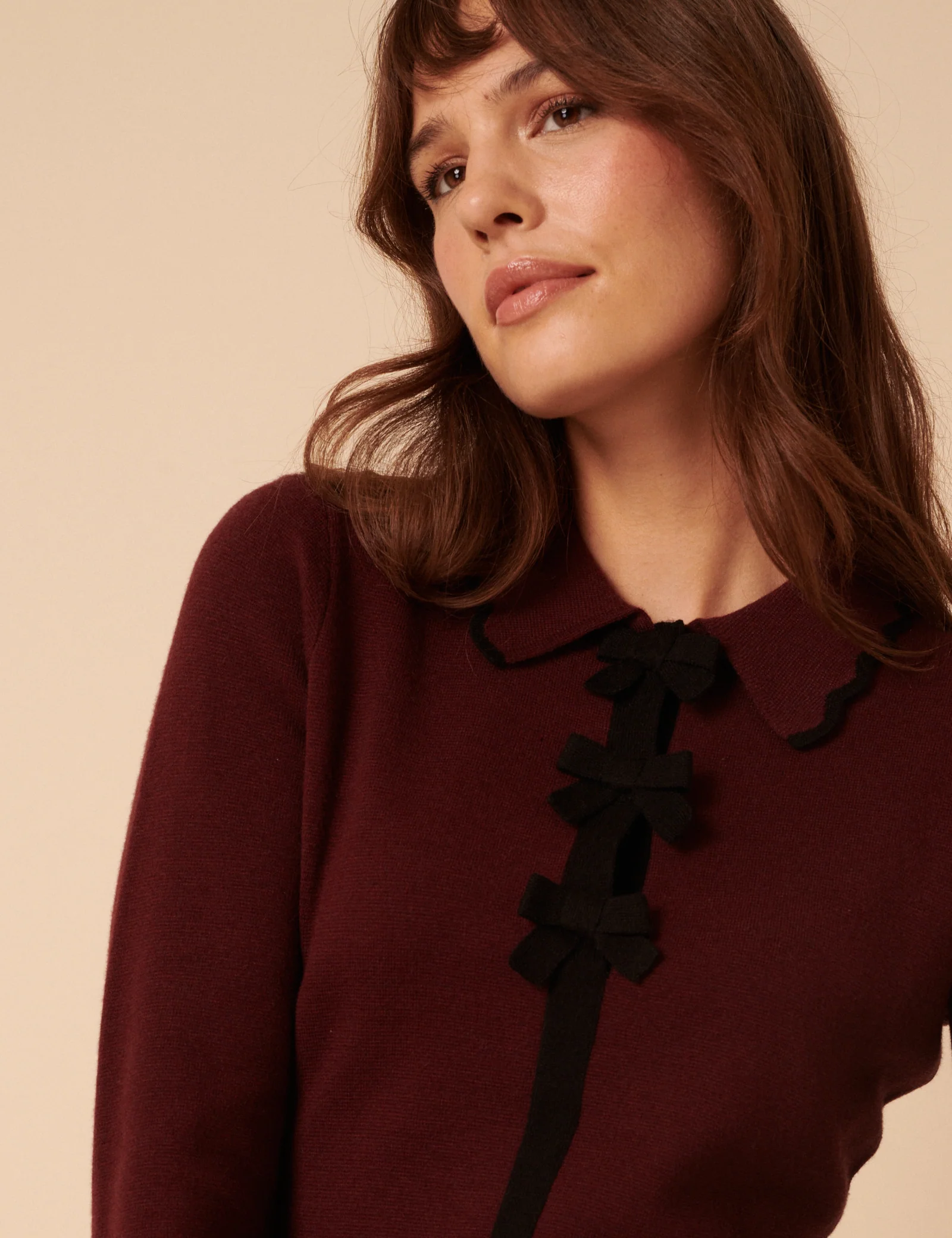Petite Burgundy Bow Front Knitted Mini Dress - Image 3