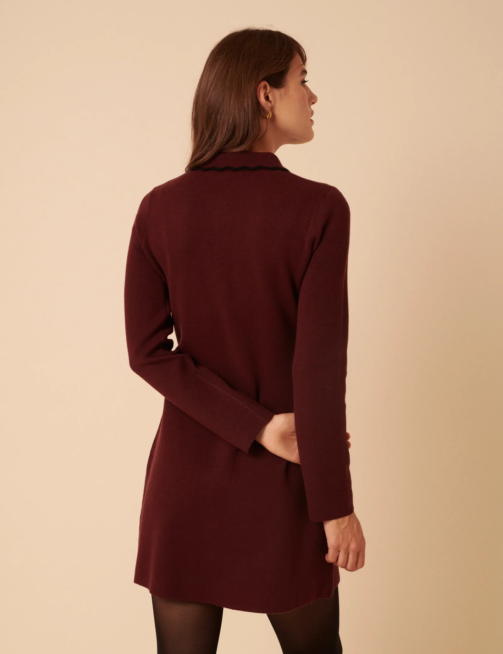 Petite Burgundy Bow Front Knitted Mini Dress - Image 5