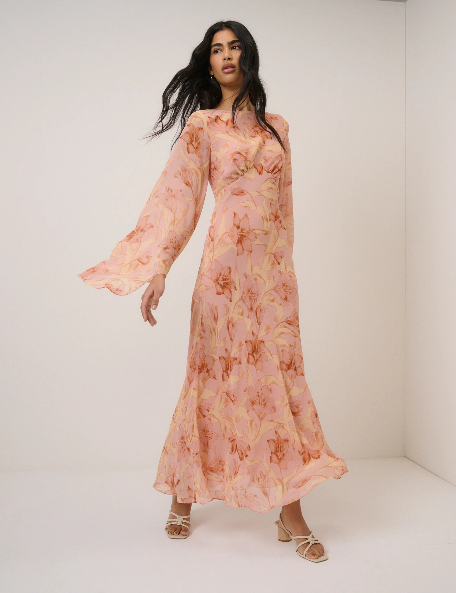 Pink Floral Phoenix Midi Dress