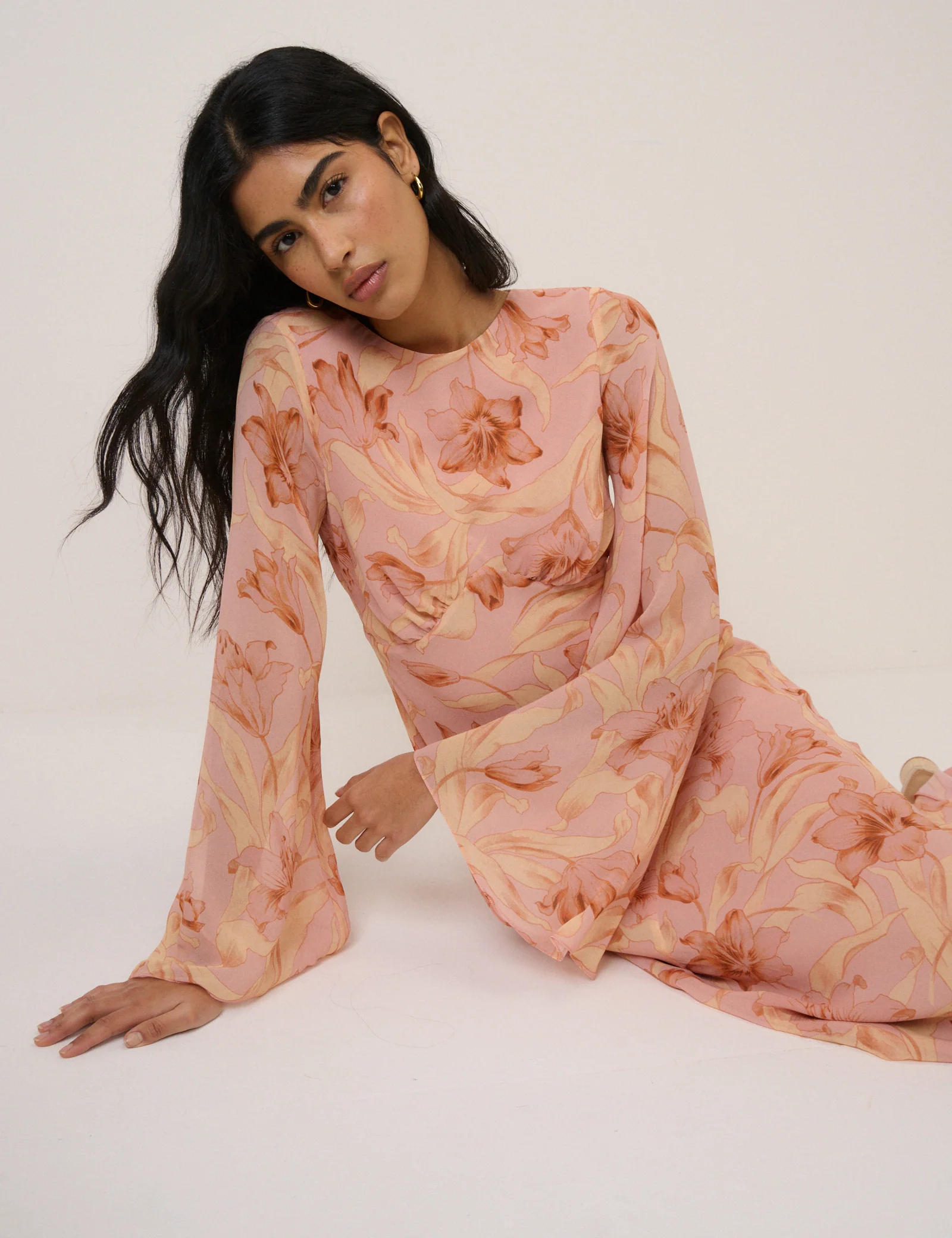 Pink Floral Phoenix Midi Dress - Image 2