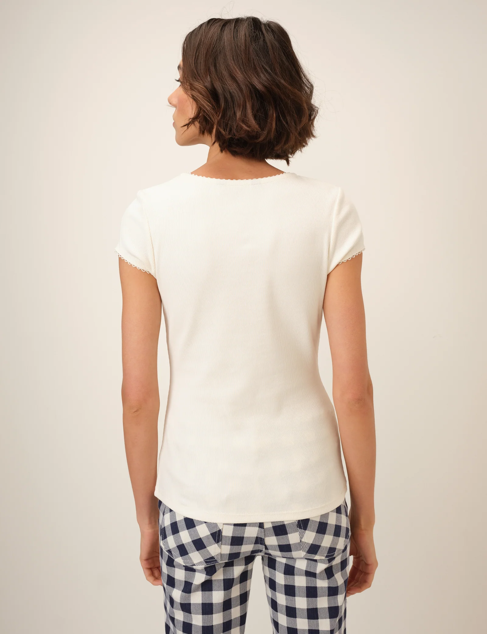 White Picot Trim Cap Sleeve Top - Image 5