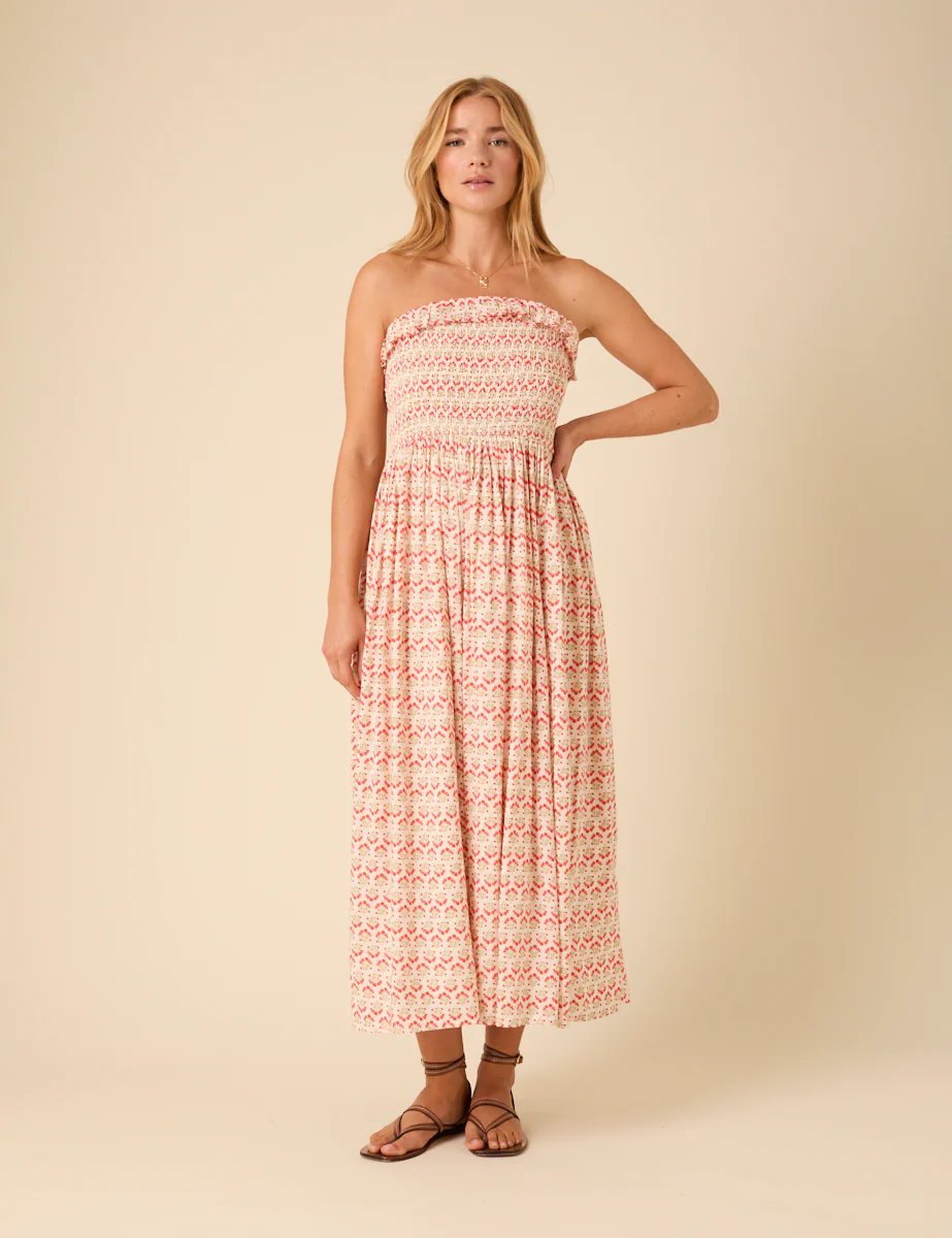 Pink Bandeau Printed Bela Midi Dress - Image 2