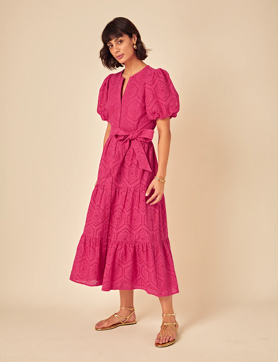 Pink Broderie Anglaise Marla Midi Dress - Image 4