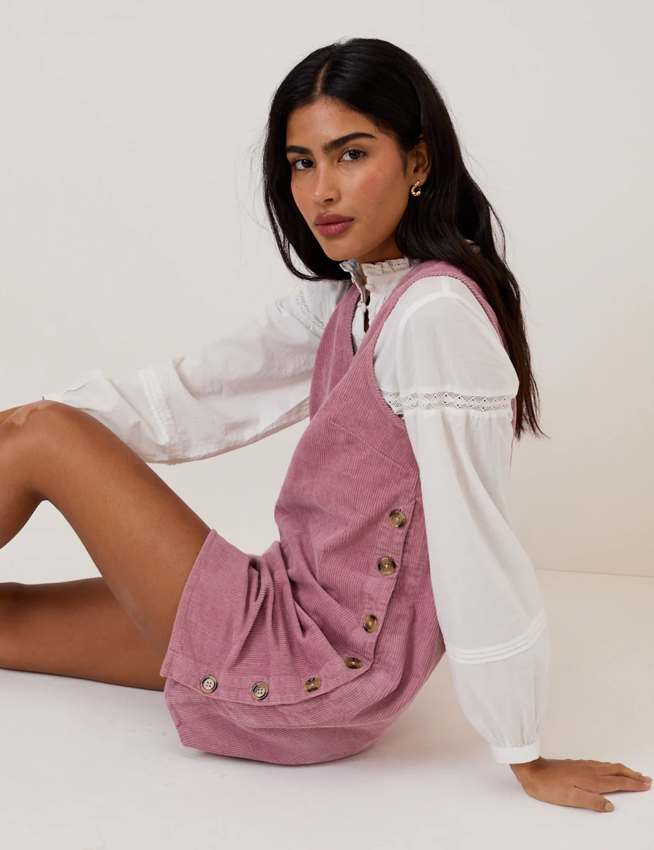 Pink Cord Austin Pinafore Mini Dress - Image 2