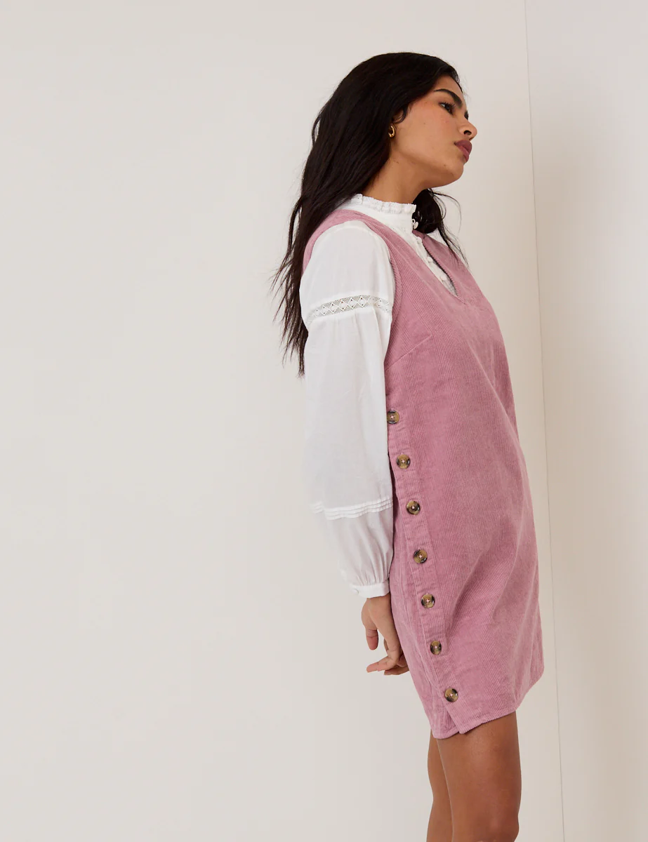 Pink Cord Austin Pinafore Mini Dress - Image 3
