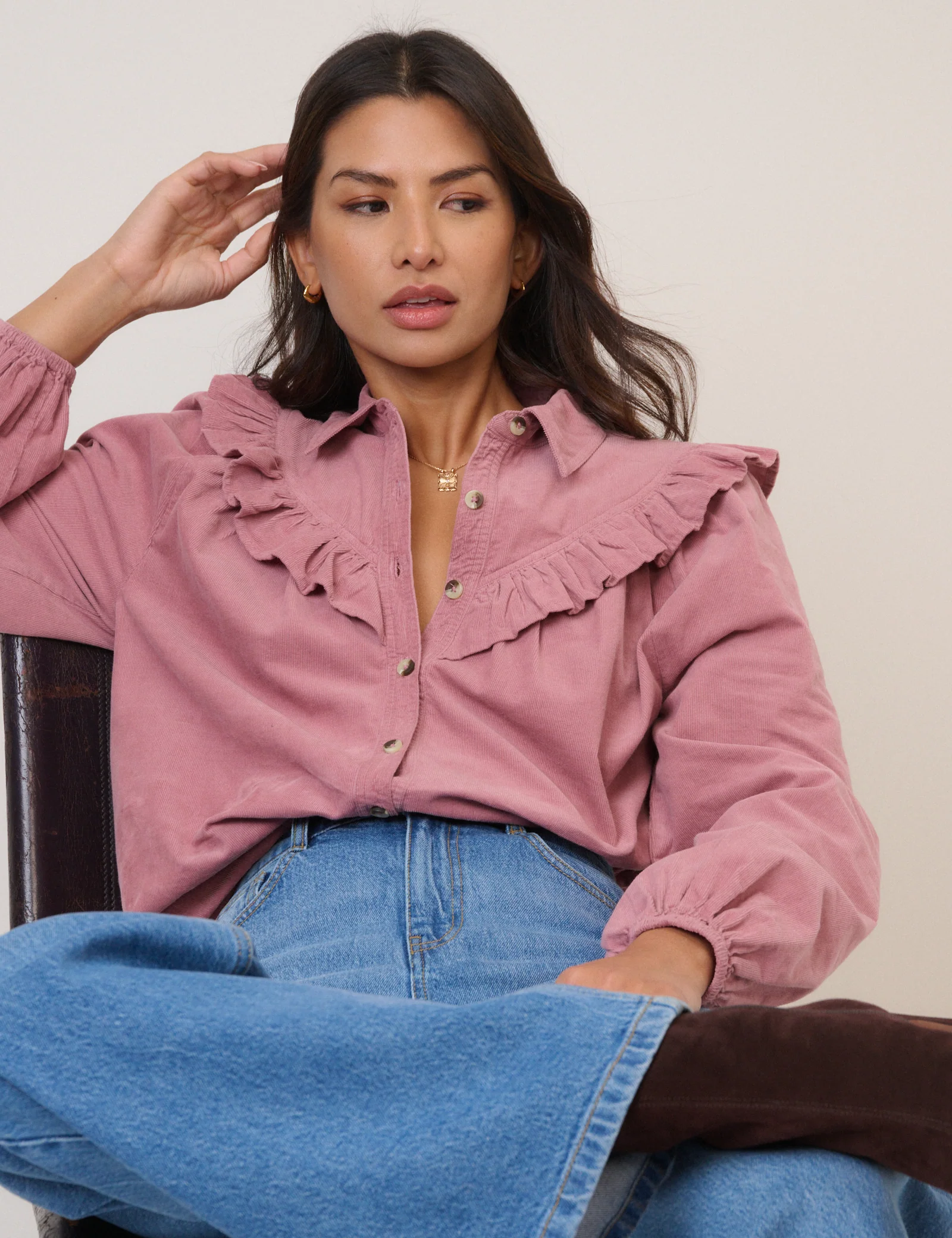 Pink Cord Frill Shirt - Image 3