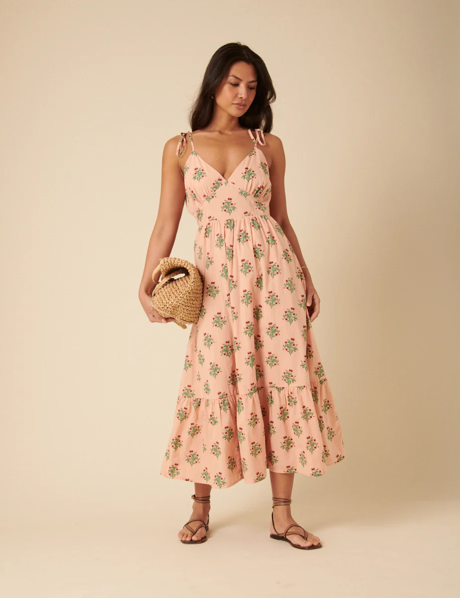 Pink Floral Printed Bellerose Midi Dress - Image 5