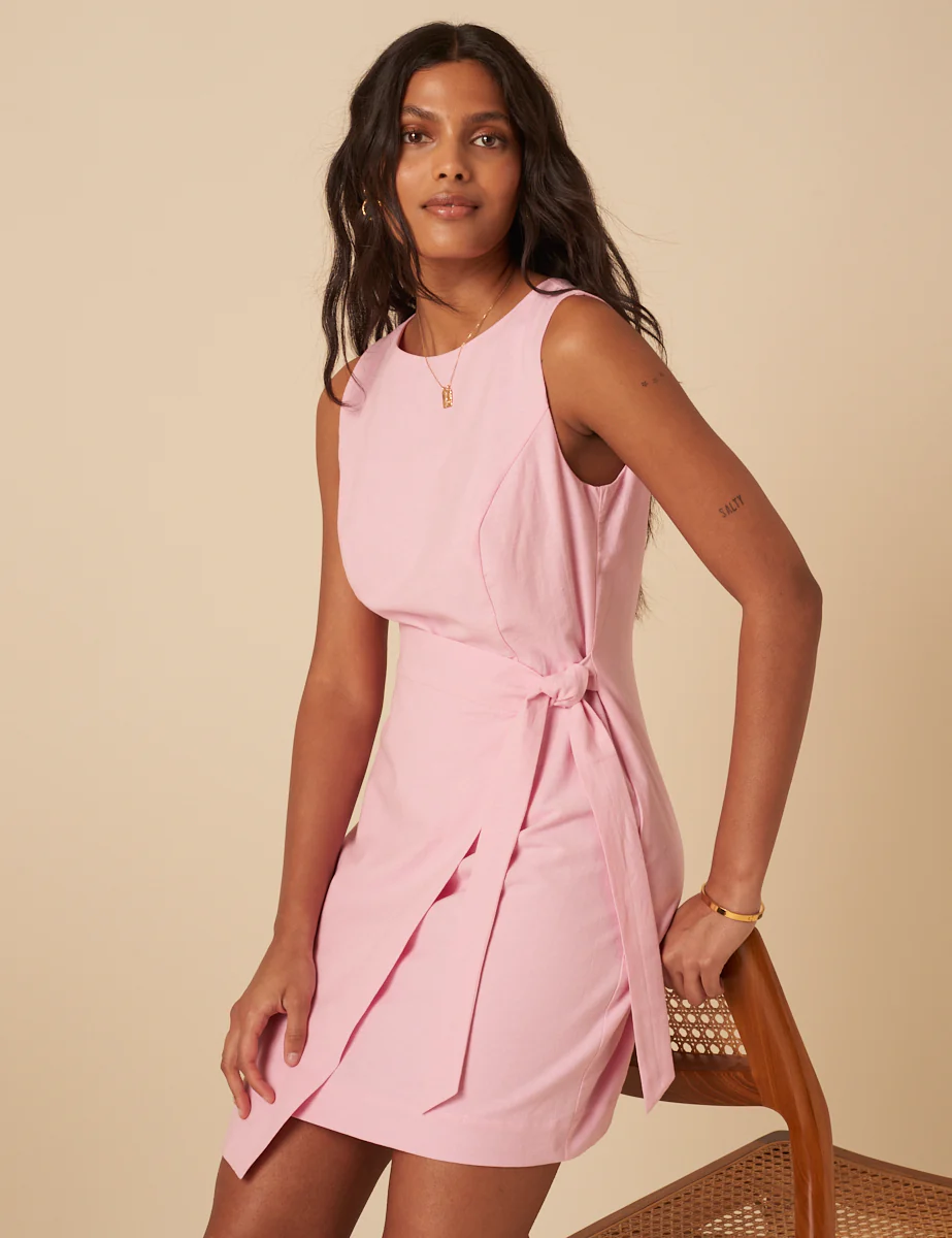 Pink Tie Waist Lottie Mini Dress - Image 2