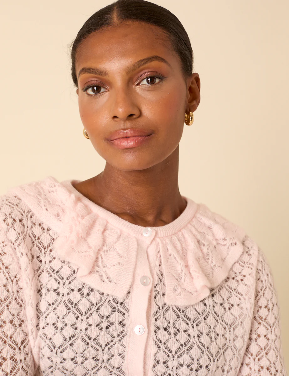 Pink Ruffle Collar Lace Cardigan - Image 2