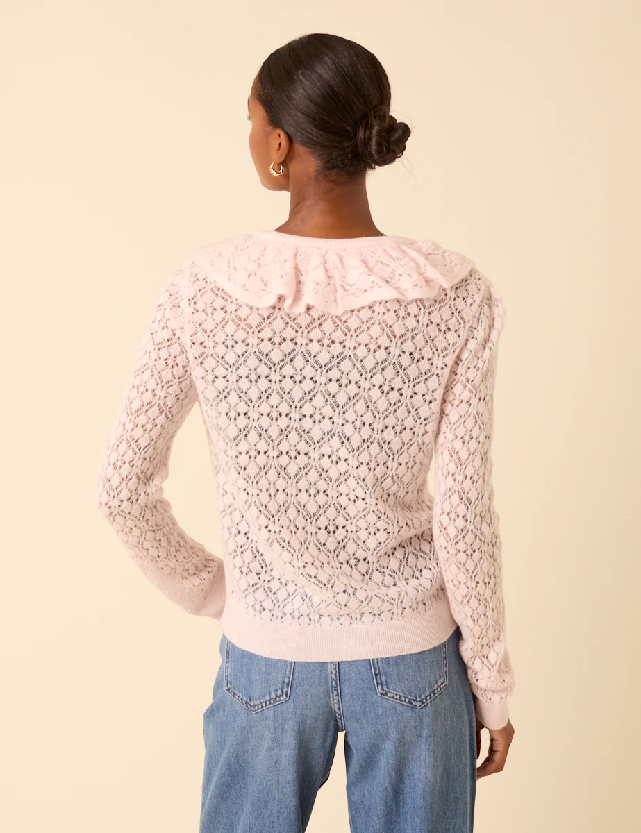 Pink Ruffle Collar Lace Cardigan - Image 5
