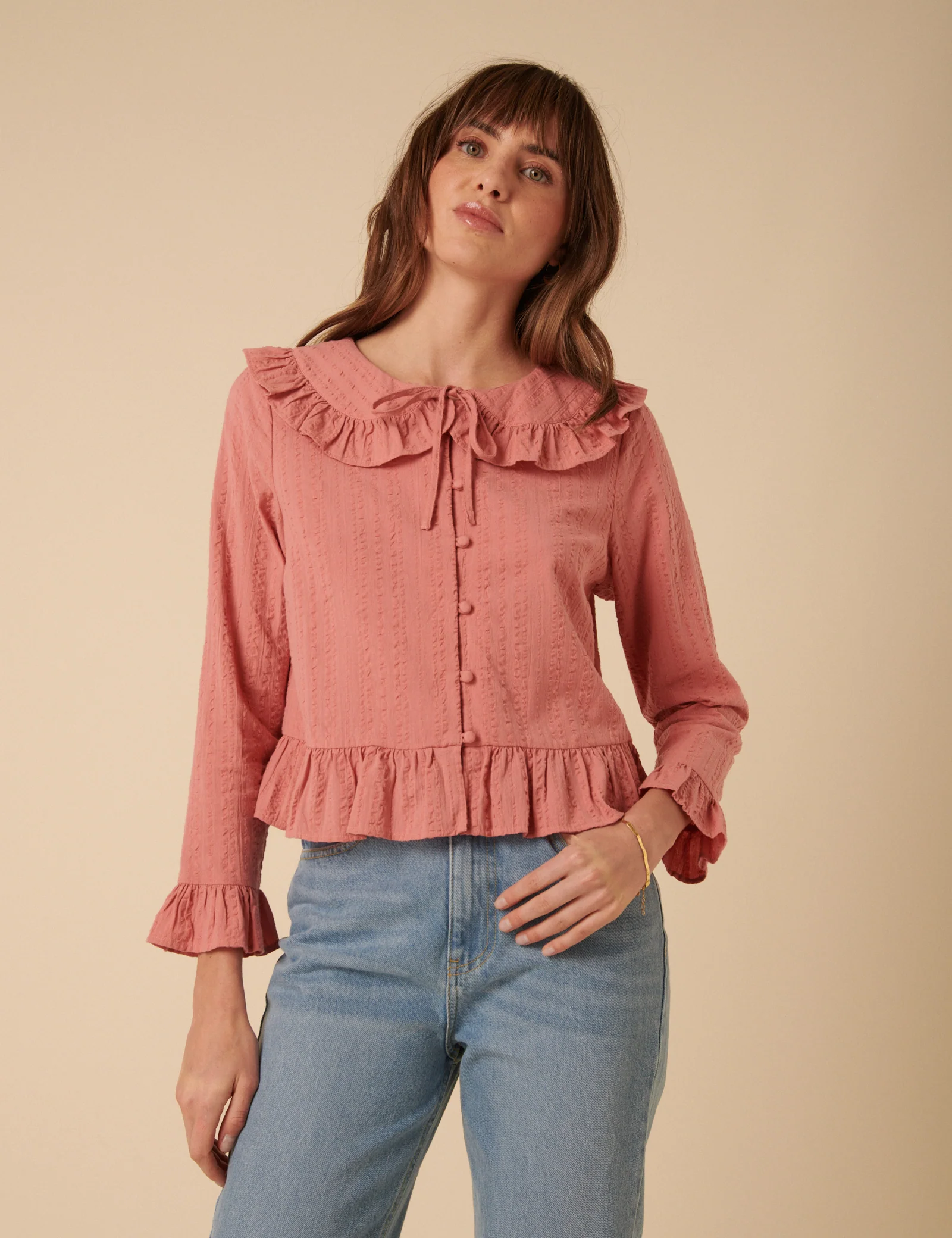 Pink Ruffle Collared Blouse - Image 4