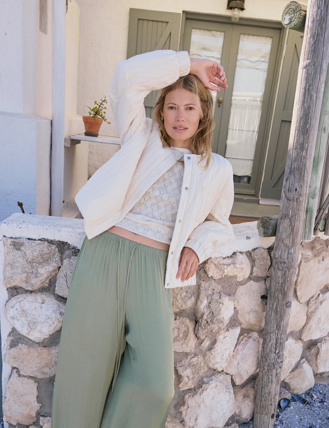 White Pointelle Knitted Tee - Image 3