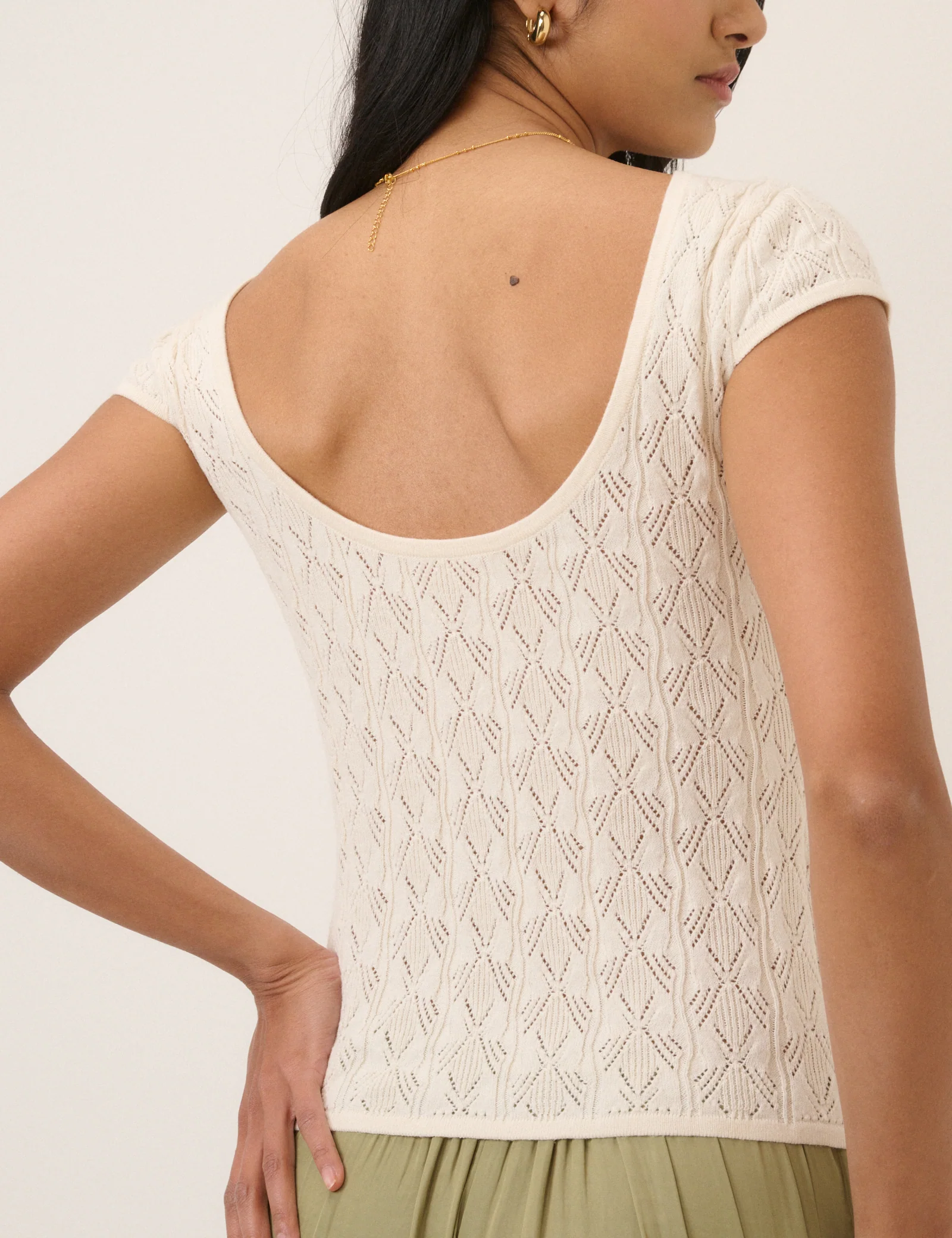 White Pointelle Knitted Tee - Image 6