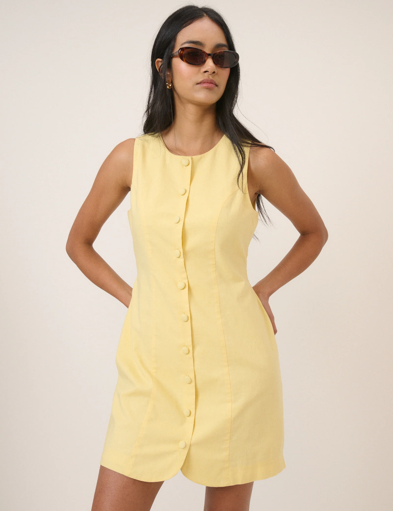 Yellow Button Through Tailored Polly Mini Dress
