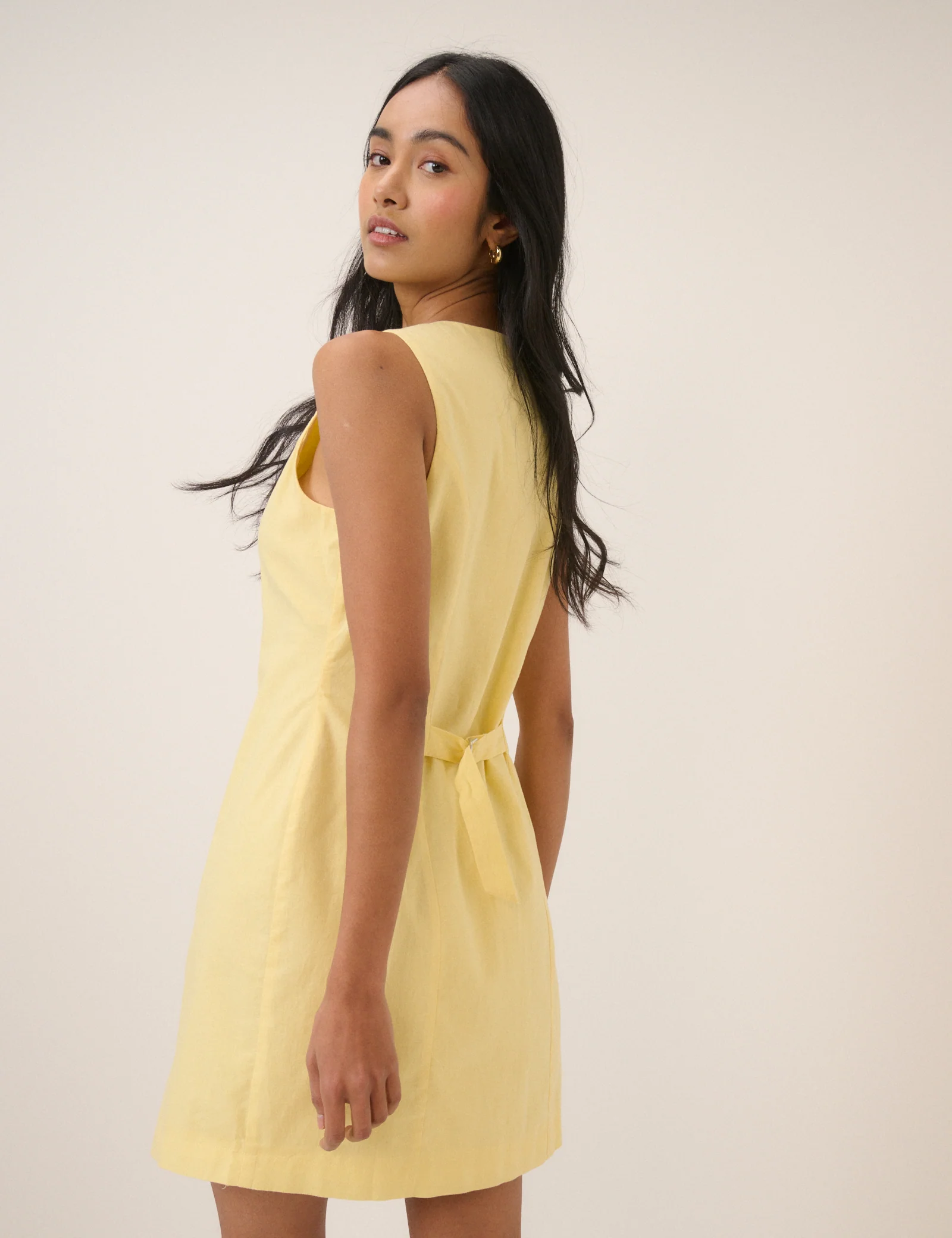 Yellow Button Through Tailored Polly Mini Dress - Image 3