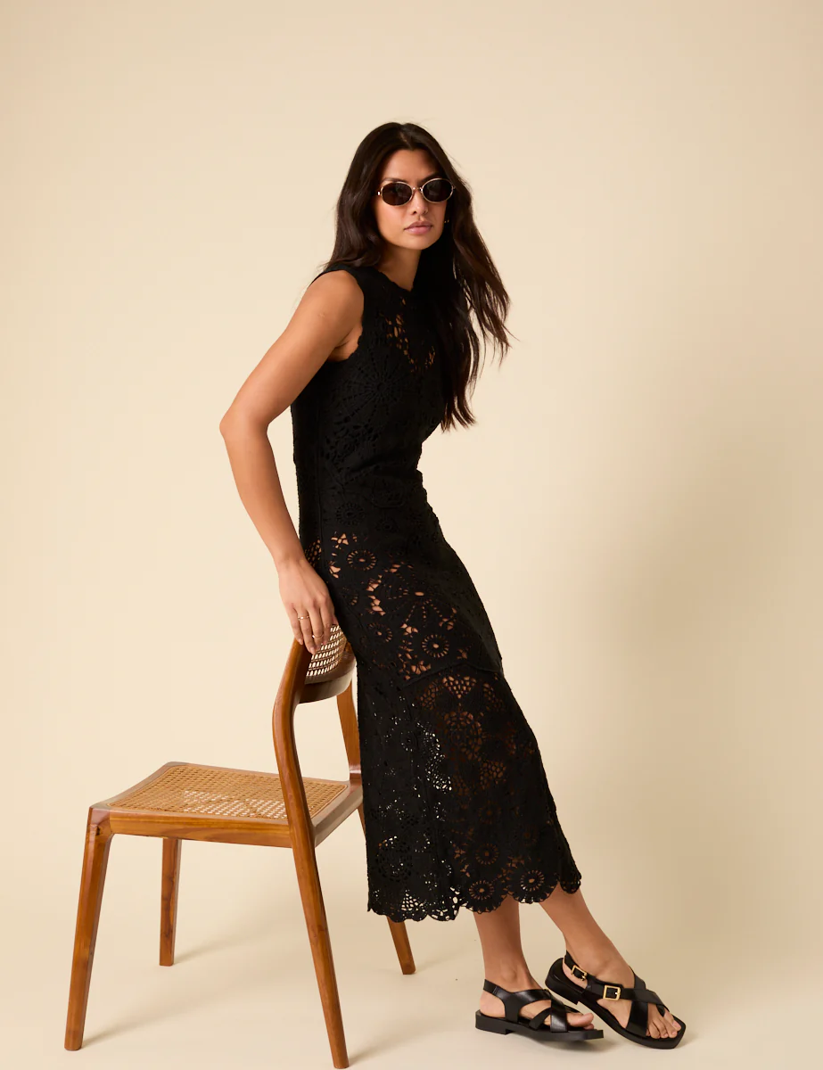Poppy Delevingne Black Crochet Olympia Midi Dress - Image 3