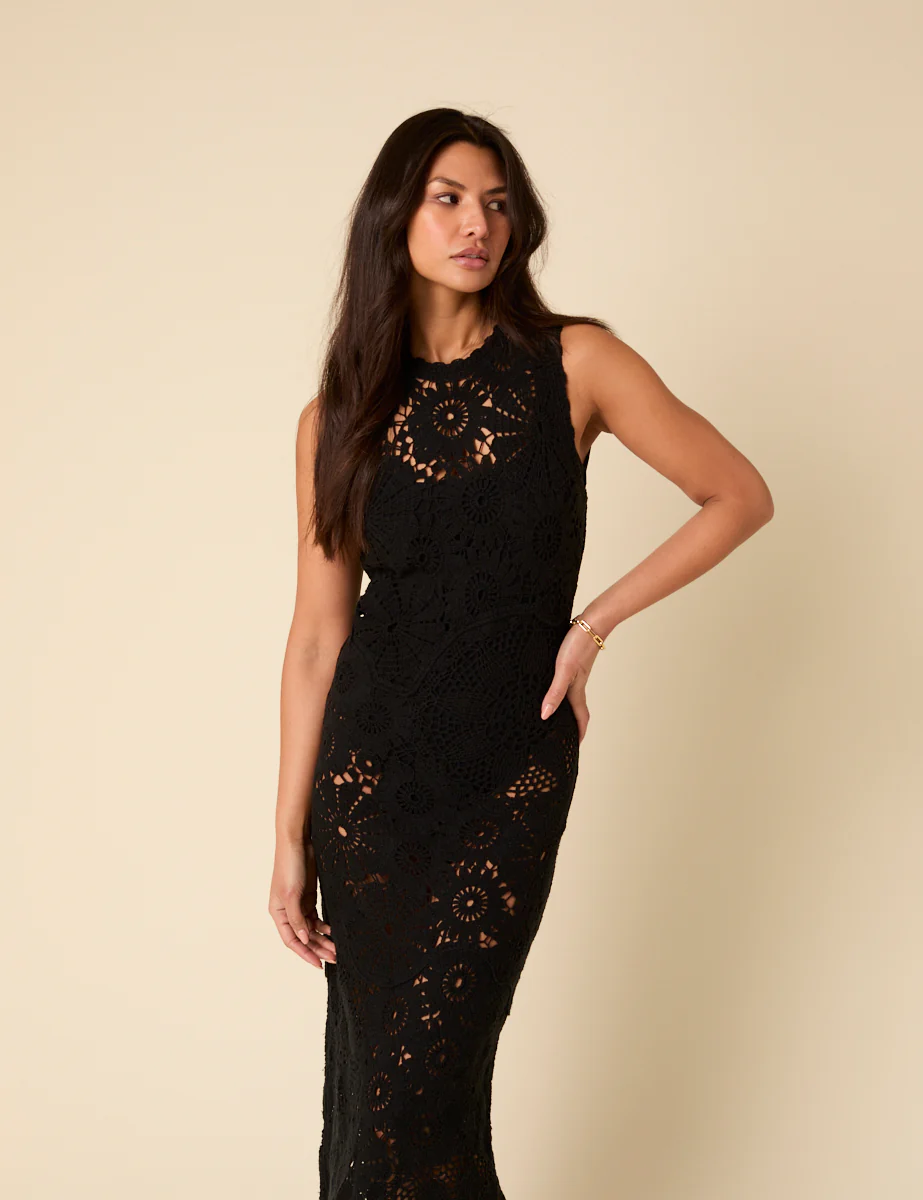 Poppy Delevingne Black Crochet Olympia Midi Dress - Image 5