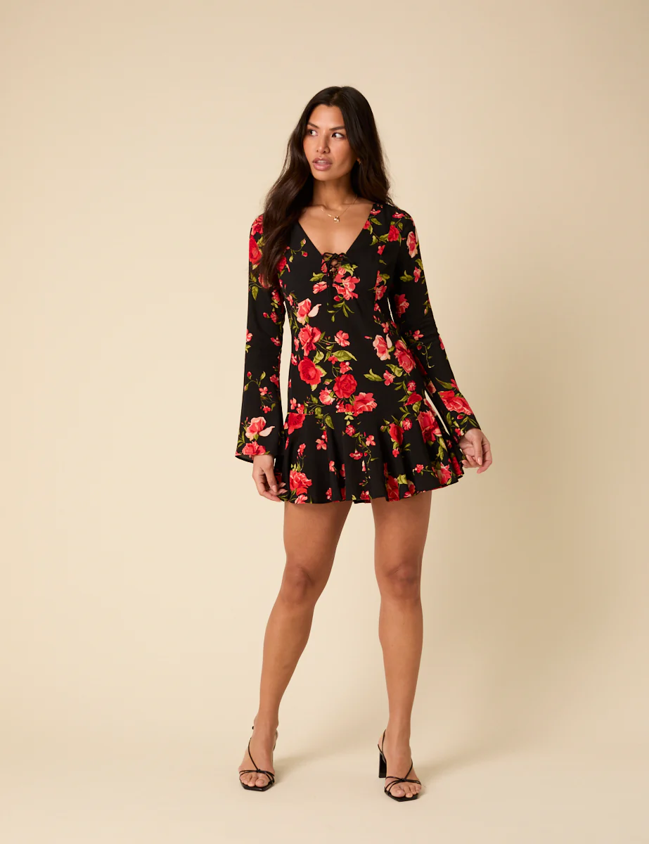 Poppy Delevingne Black Floral Willa Mini Dress - Image 3