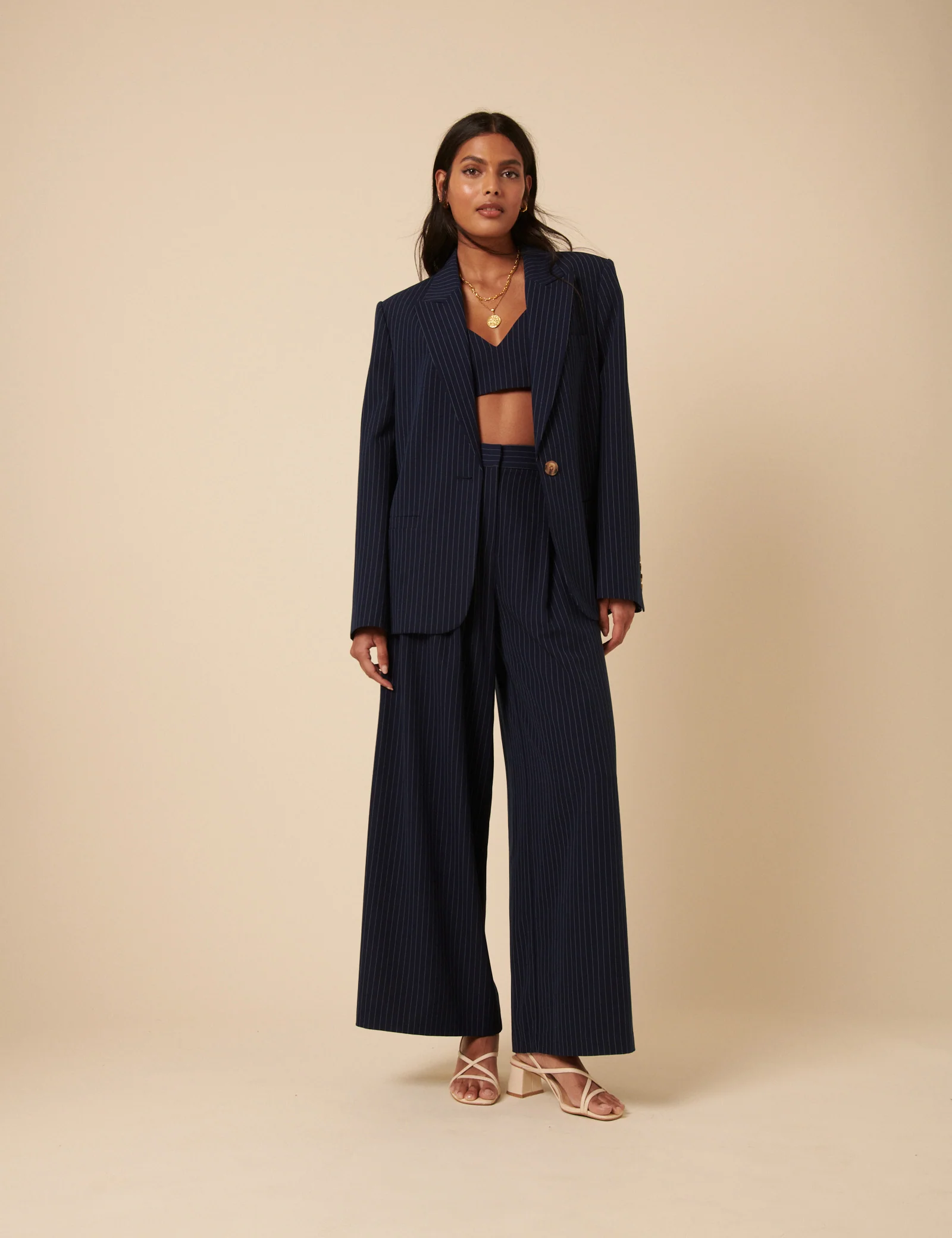 Poppy Delevingne Navy Pinstripe Cara Blazer - Image 4