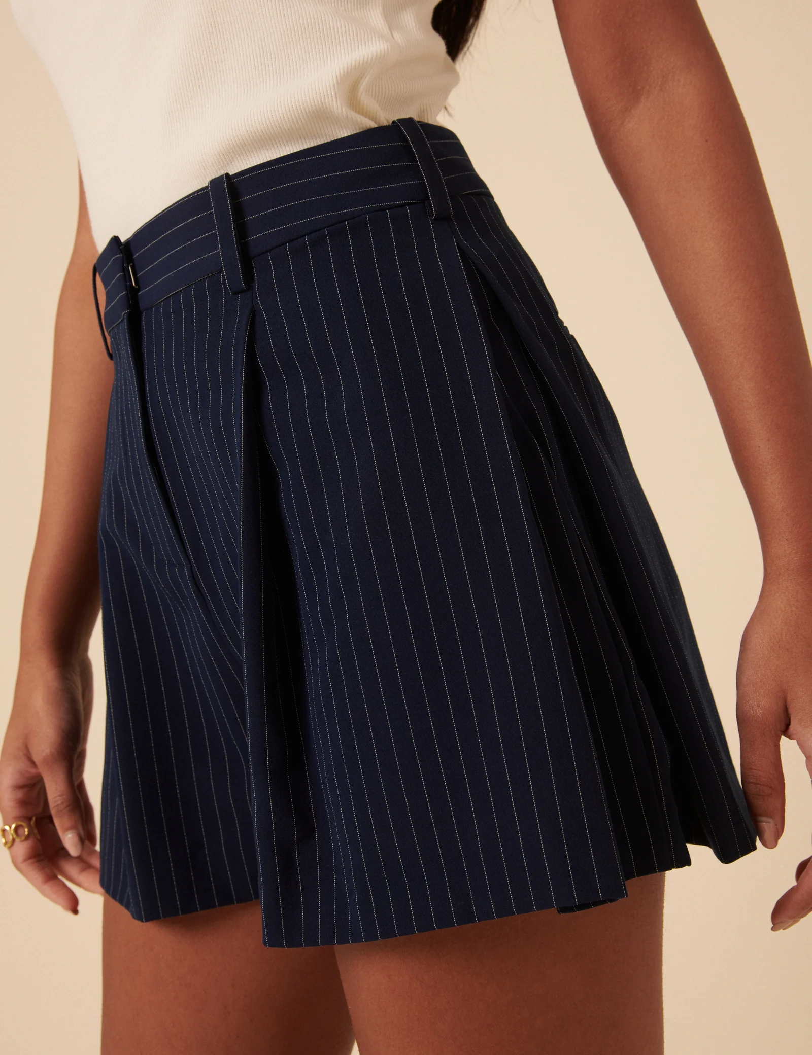 Poppy Delevingne Navy Pinstripe Cara Shorts - Image 3