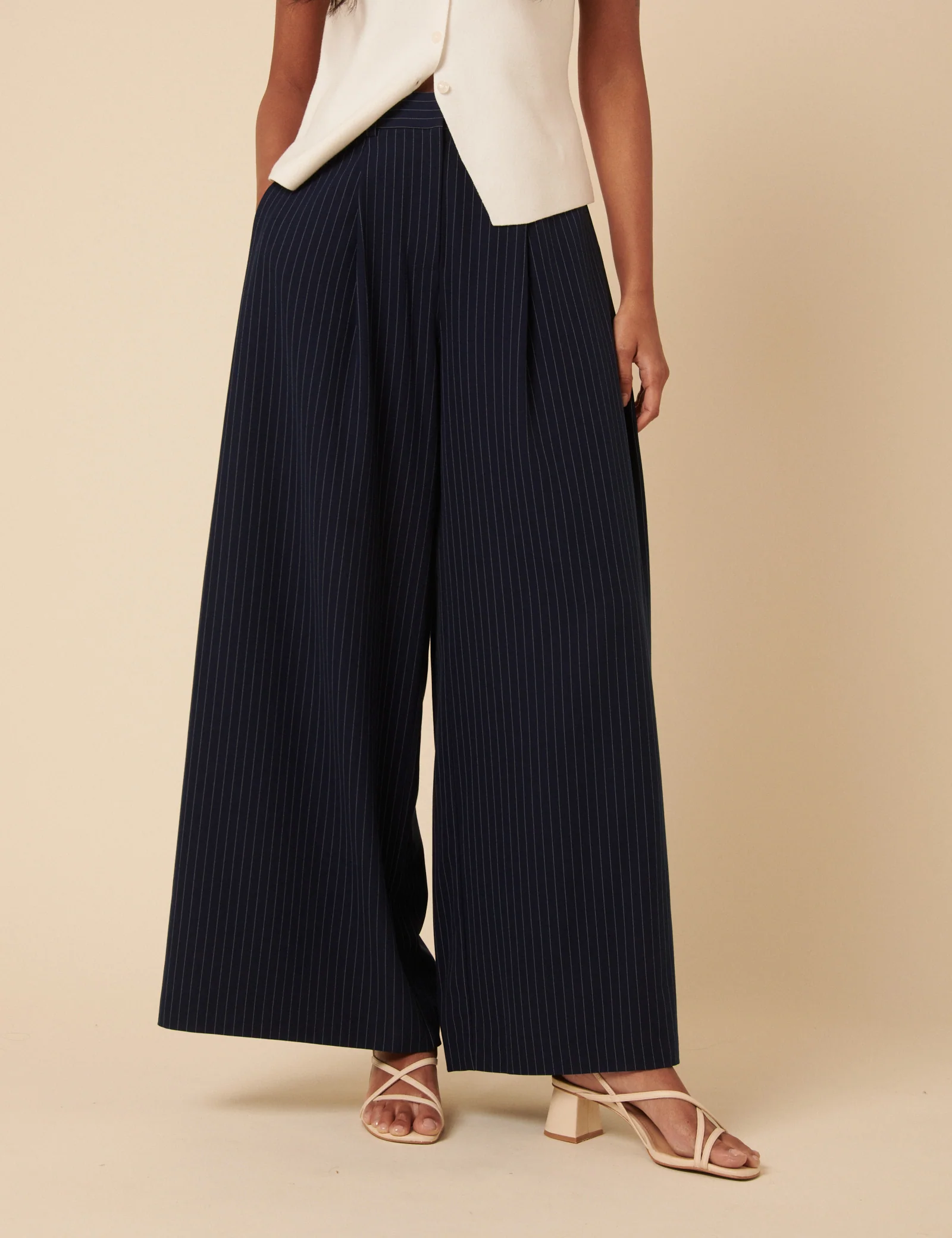 Poppy Delevingne Navy Pinstripe Cara Trousers - Image 4