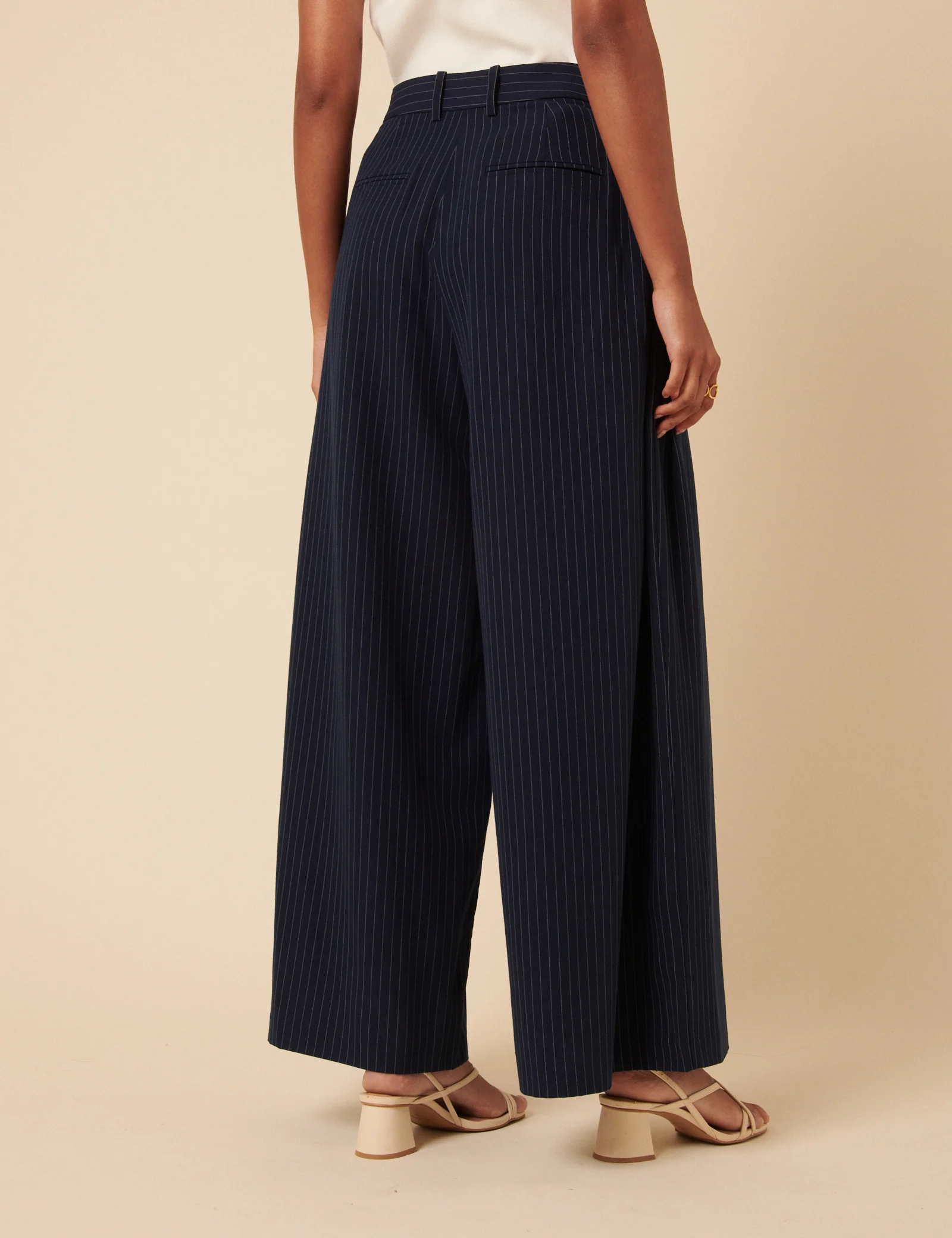 Poppy Delevingne Navy Pinstripe Cara Trousers - Image 6