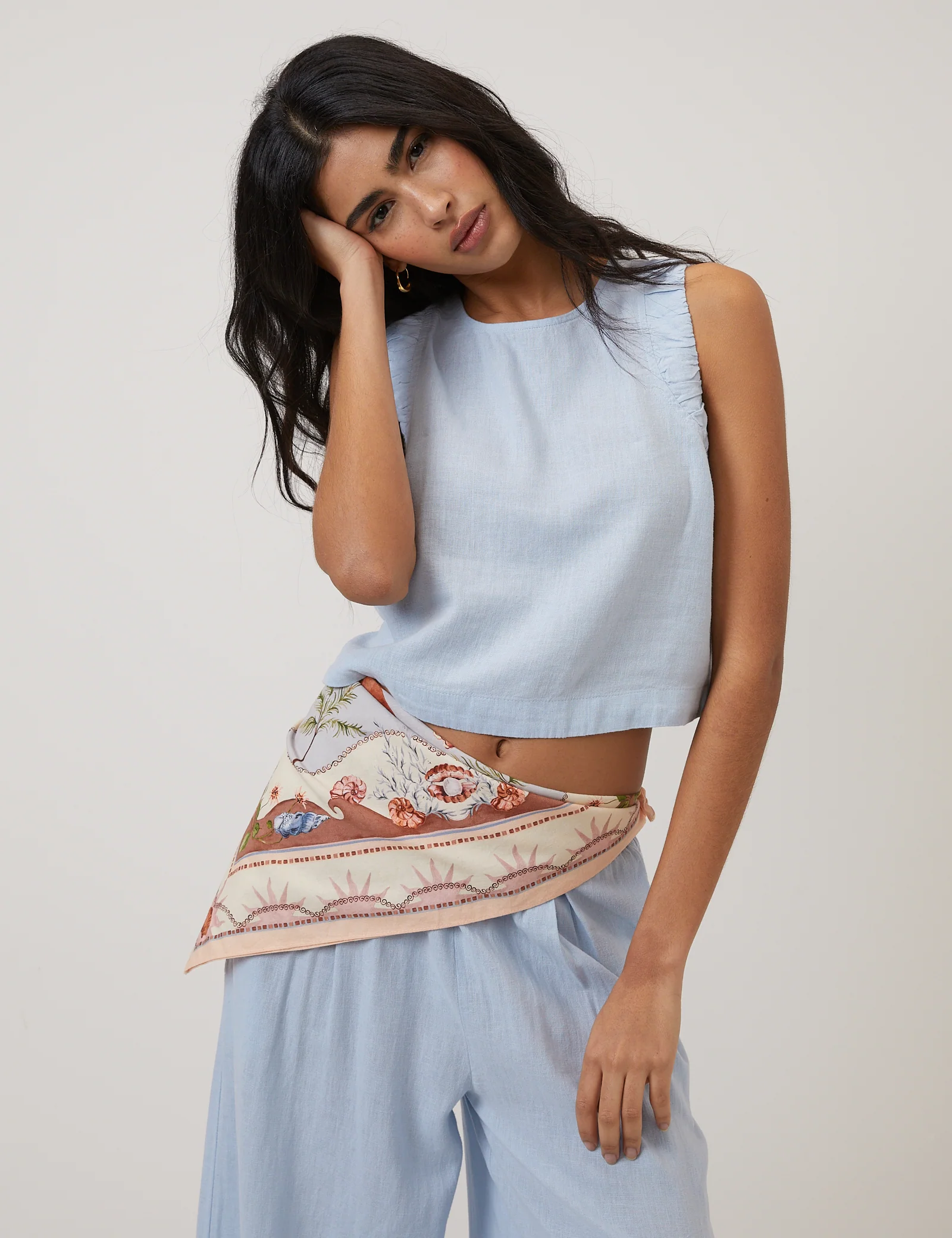 Light Blue Linen-Blend Top - Image 3